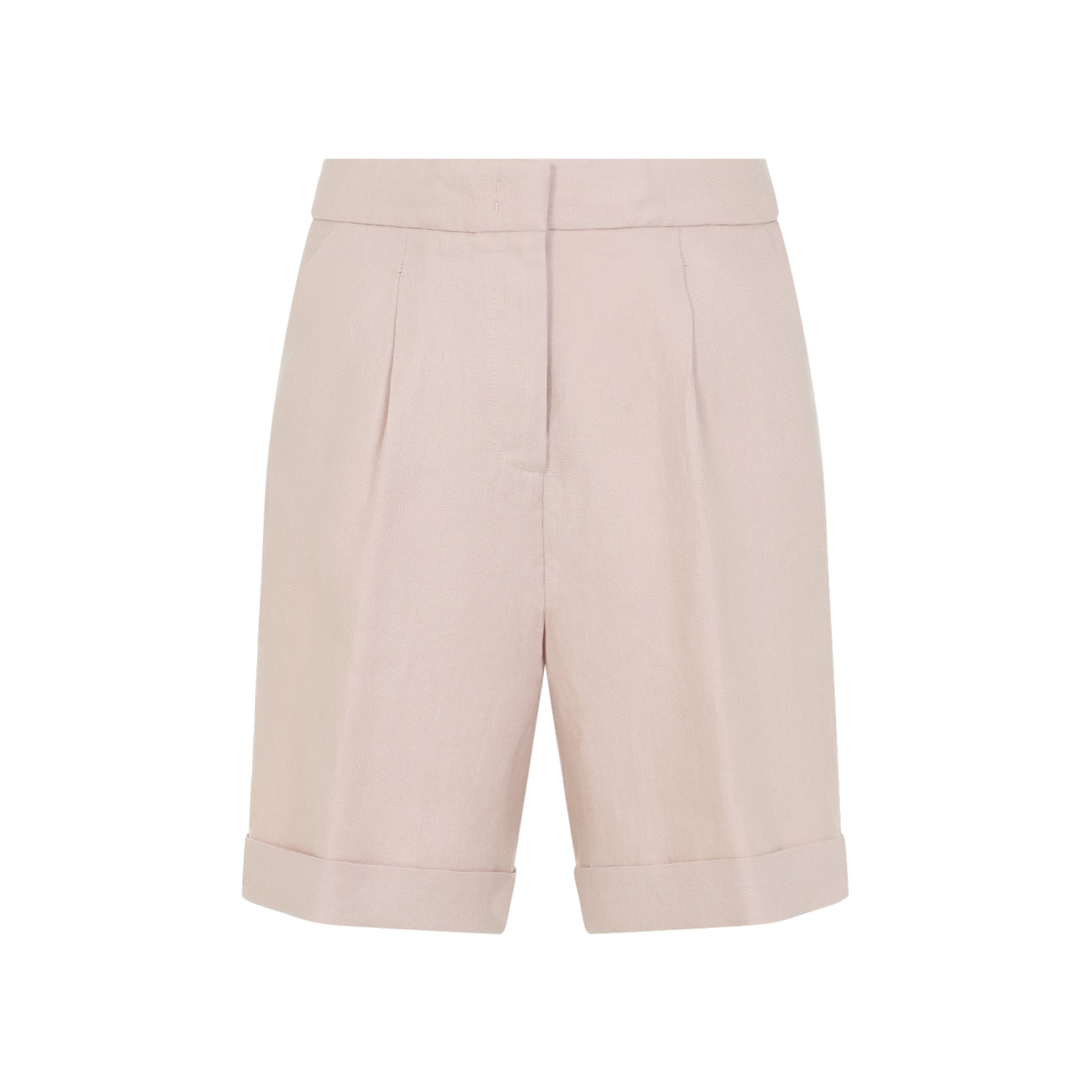 Tailored High-Waist Linen Bermuda Shorts With Cuffed Hems