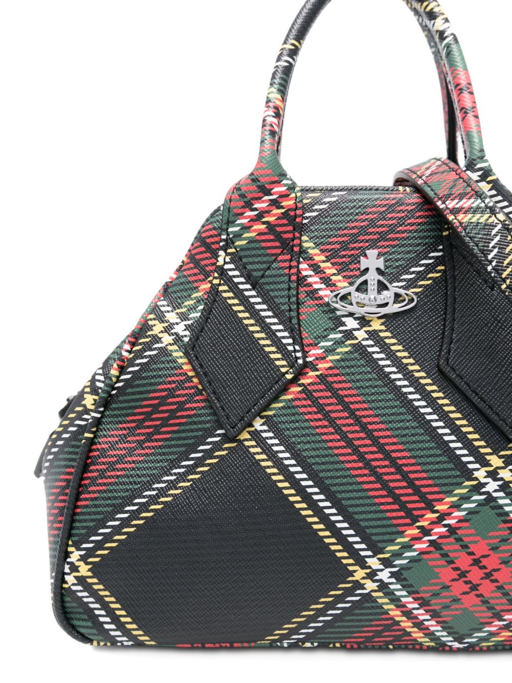 Structured Handbag with Tartan Check Pattern
