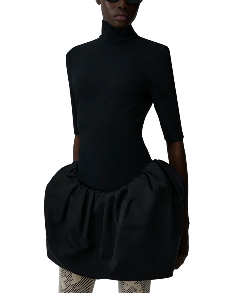 Sculpted Bubble Skirt Mini Dress with Turtleneck