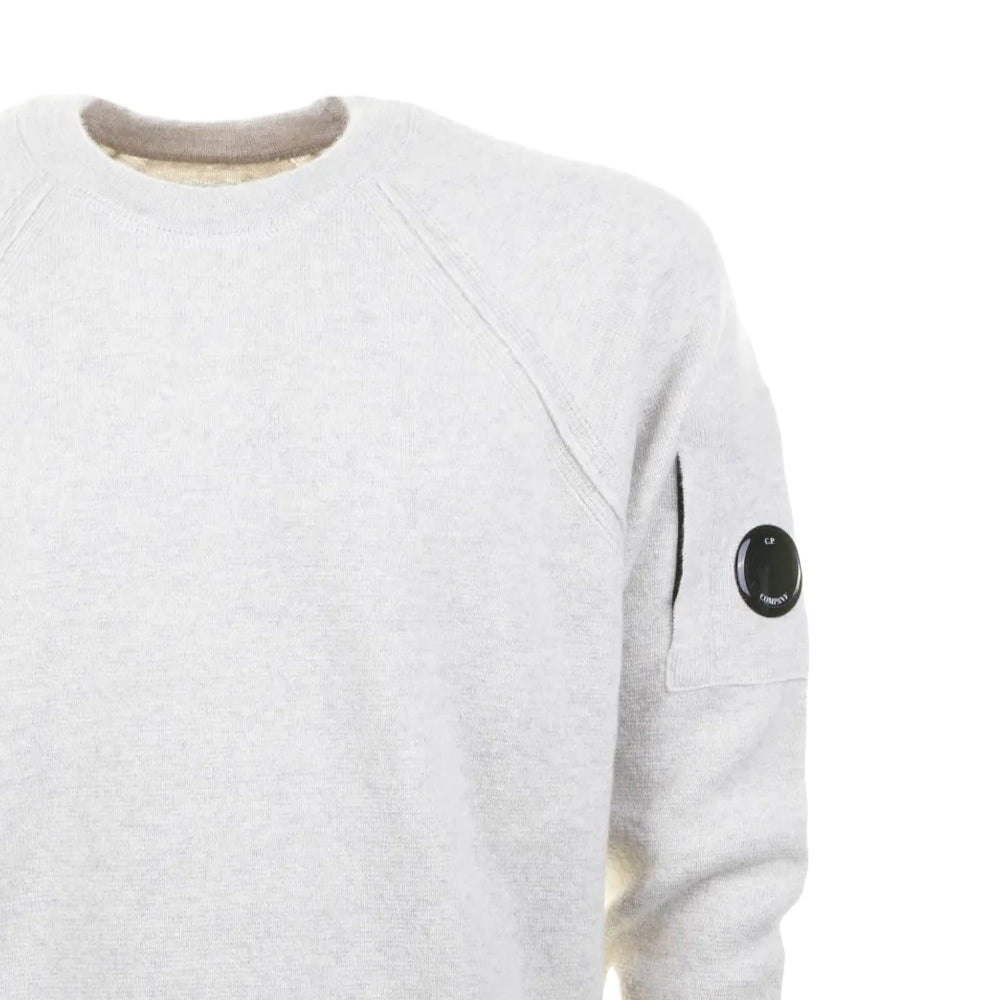 Light Grey Crewneck Sweater With Raglan Sleeves And Distinctive Patch