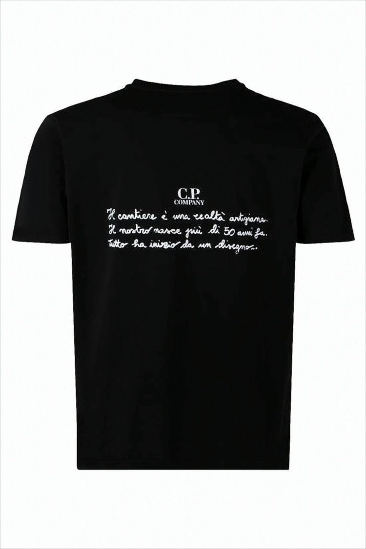 Monochrome Graphic Short-Sleeve T-Shirt with Handwritten Detail