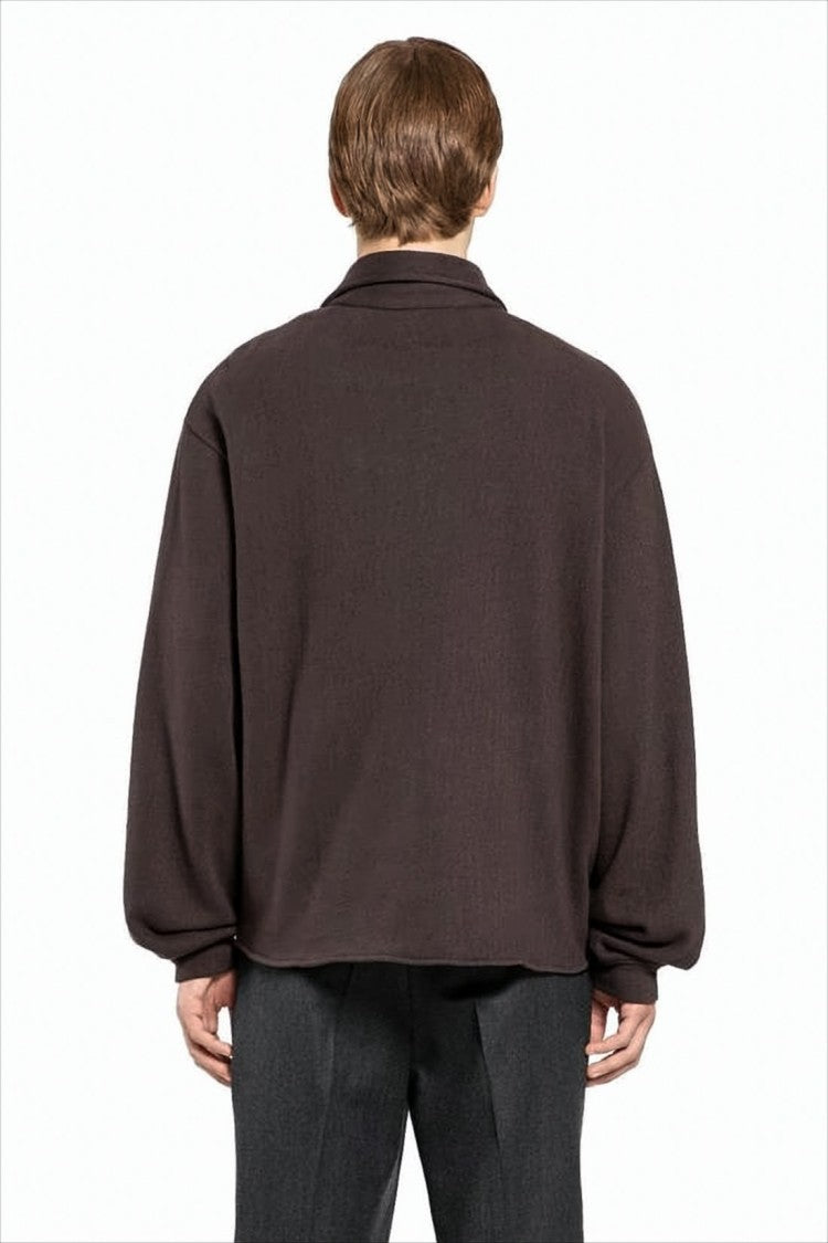 Relaxed Fit Brown Long-Sleeve Shirt with Gathered Cuffs
