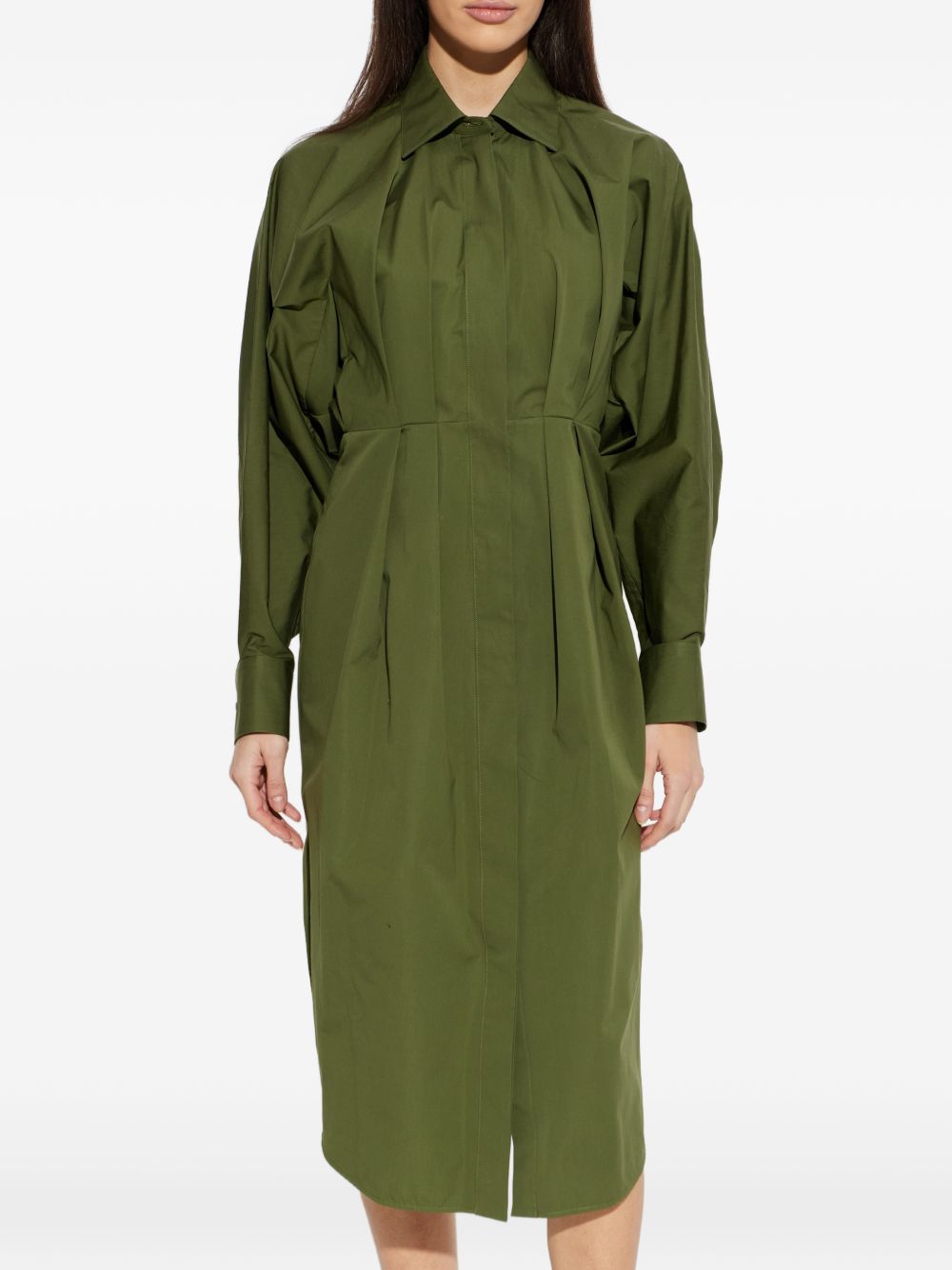 Tailored Green Silk and Nylon Midi Dress
