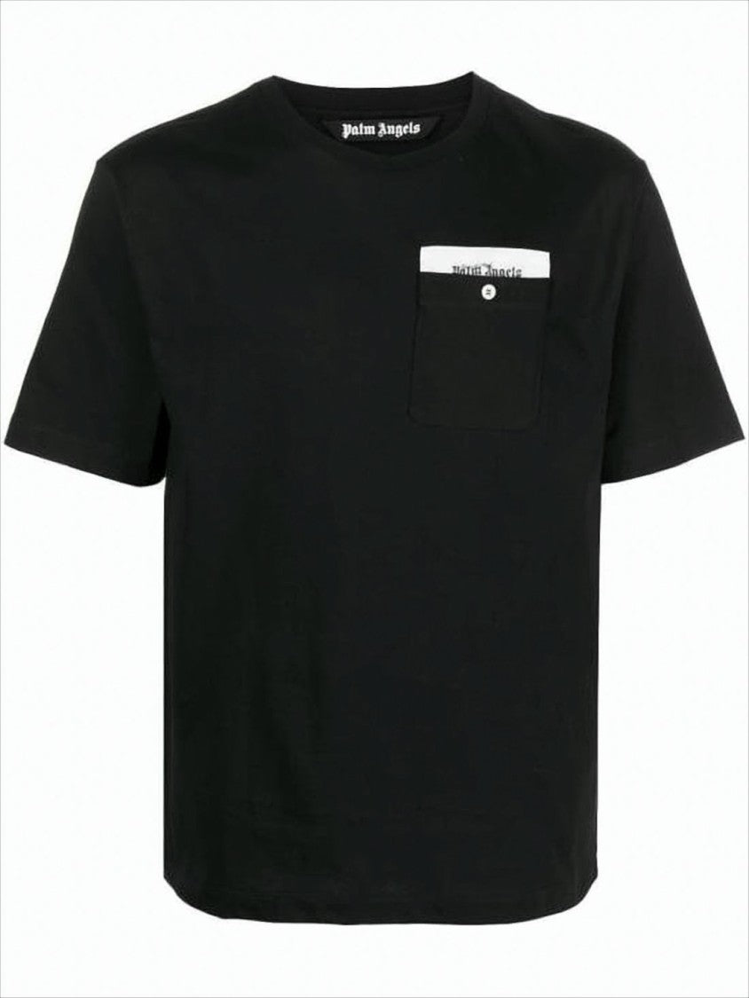 Black Short-Sleeve T-Shirt with Contrast Pocket Detail