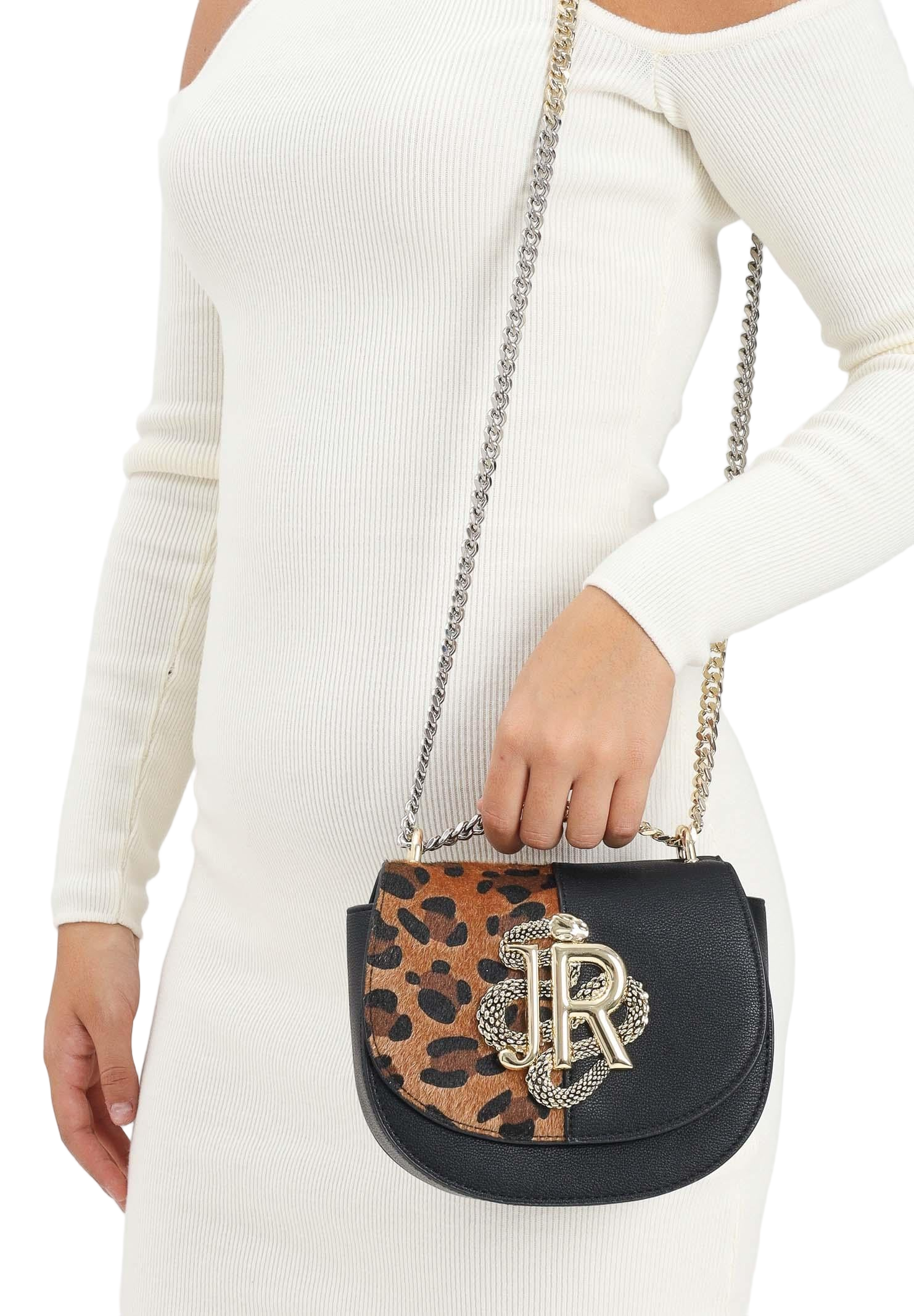 Leopard Print Shoulder Bag with Gold-tone Emblem
