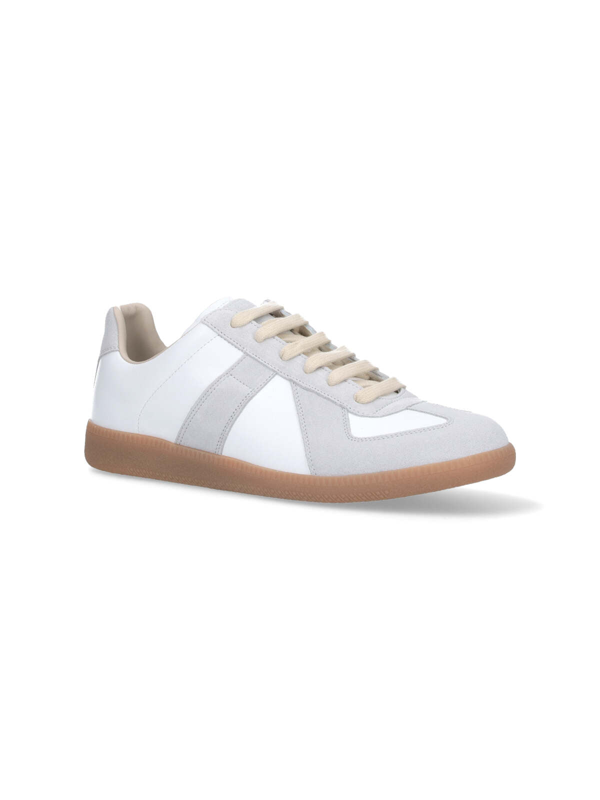 White Leather Sneakers with Gray Suede Detailing