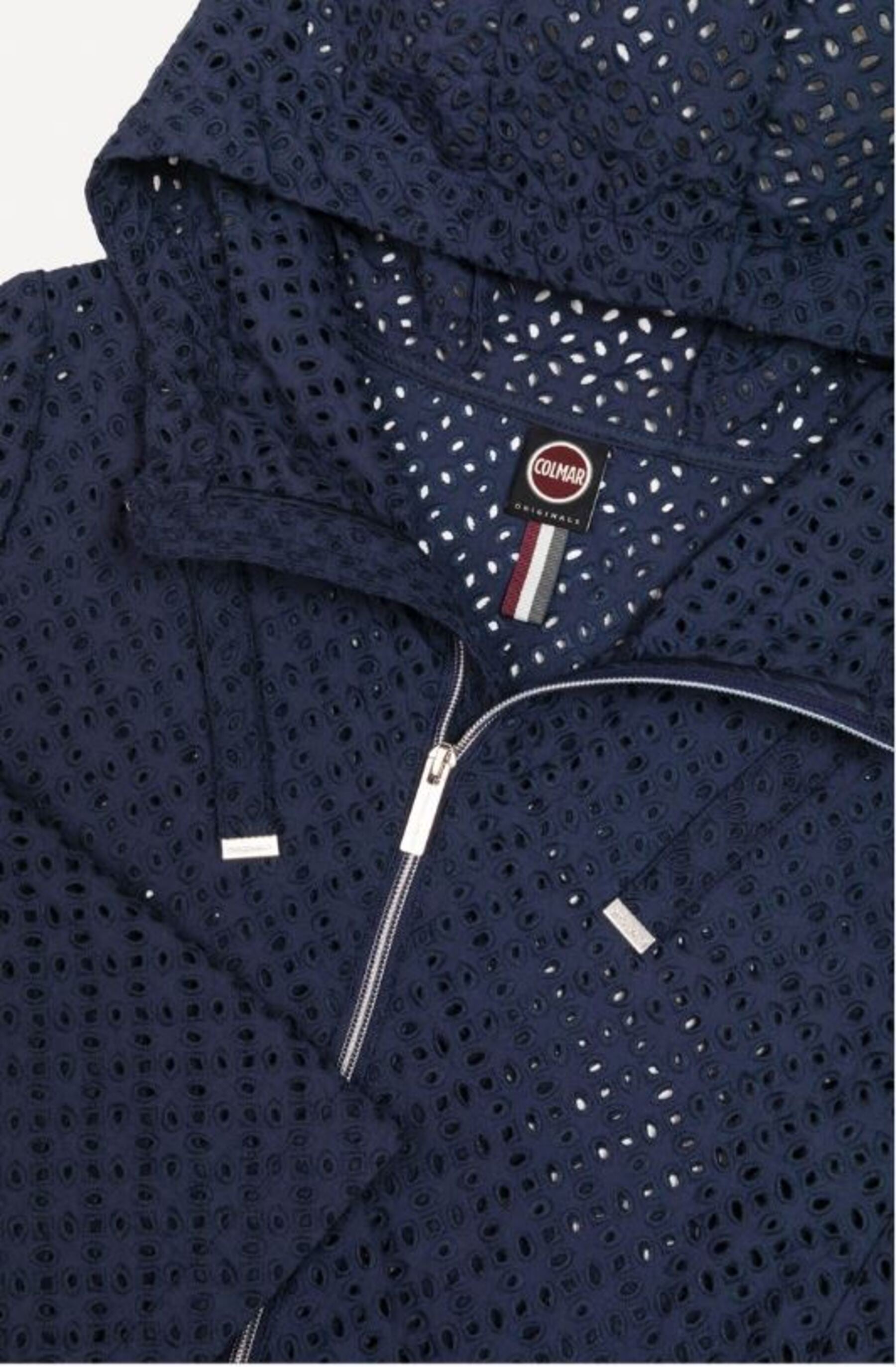 Perforated Fabric Hooded Jacket with Drawstrings