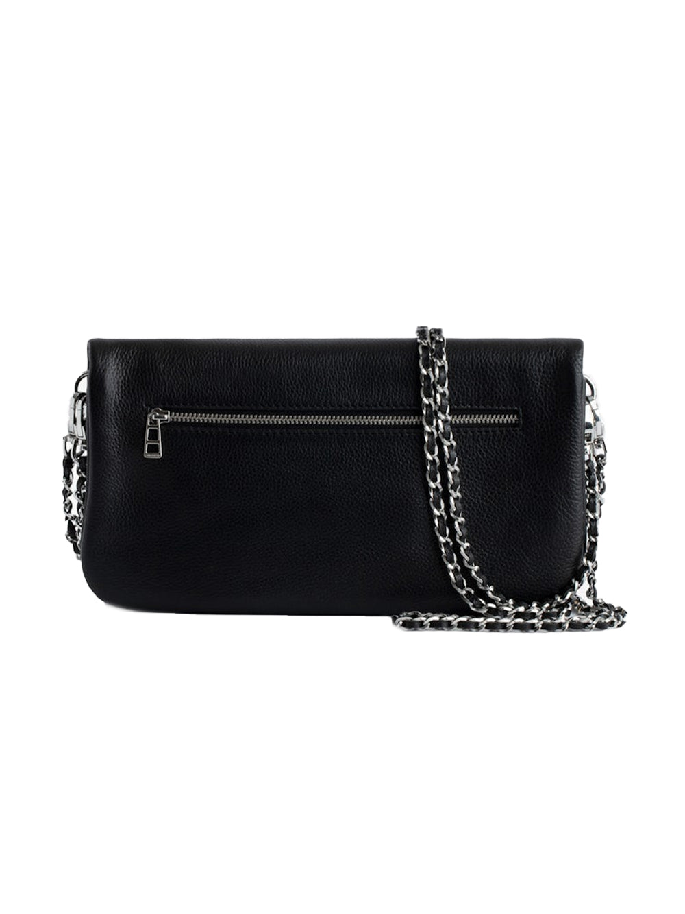 Textured Black Leather Clutch Bag with Winged Emblem