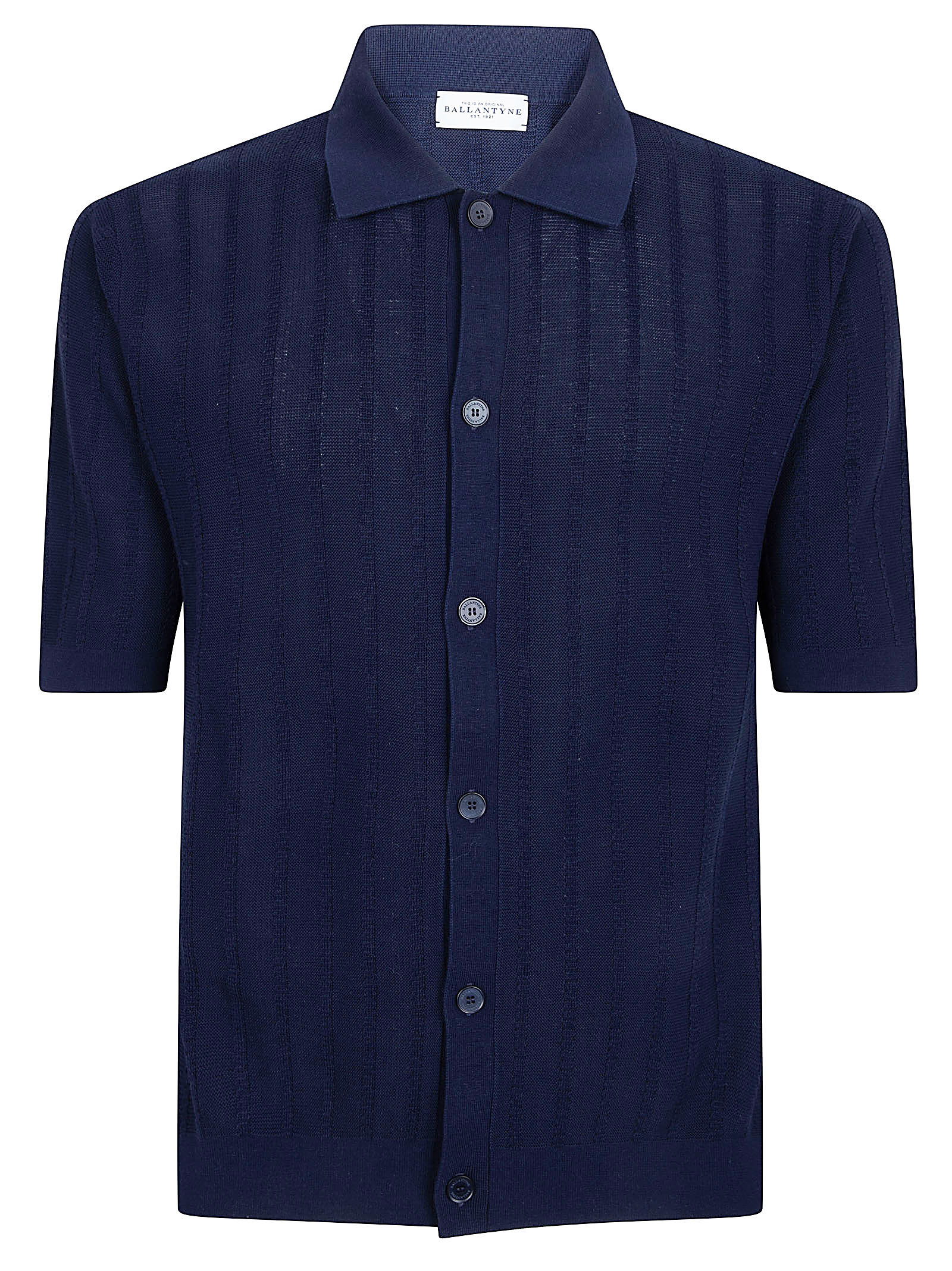 Short-Sleeved Button-Up Shirt with Vertical Stripe Pattern