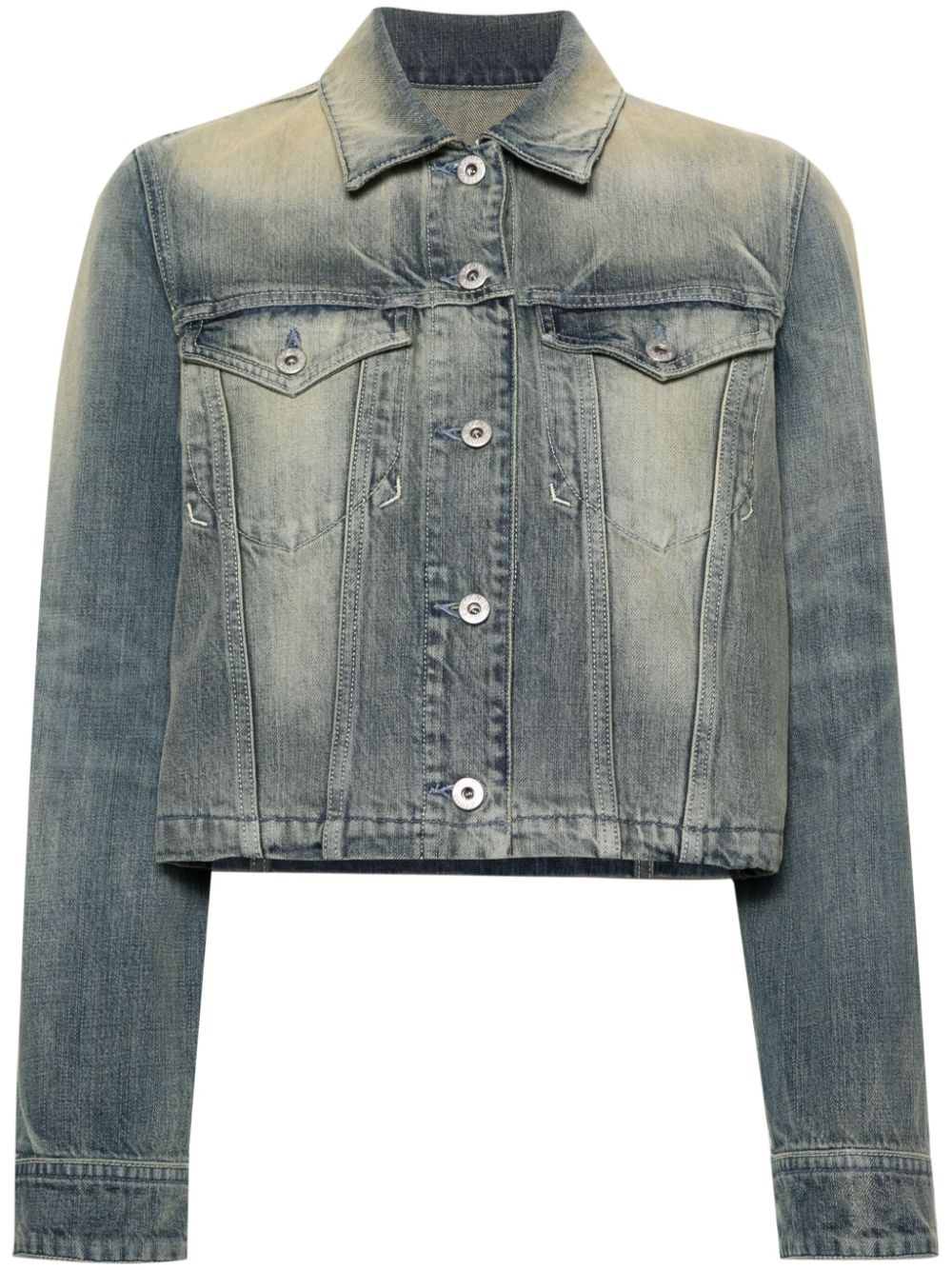 Indigo Blue Washed Denim Cropped Jacket