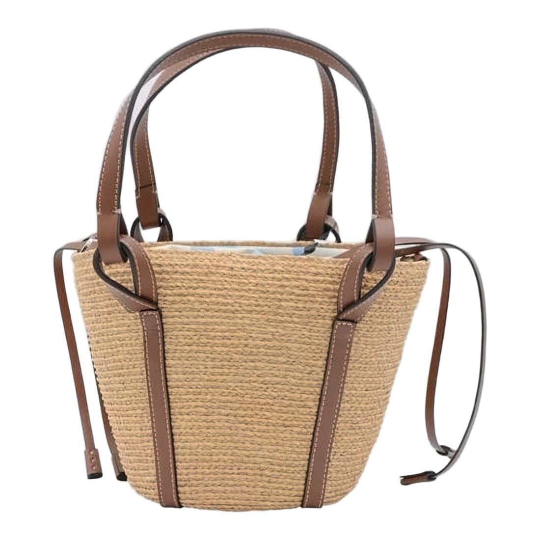 Structured Raffia Tote Bag with Leather Trim