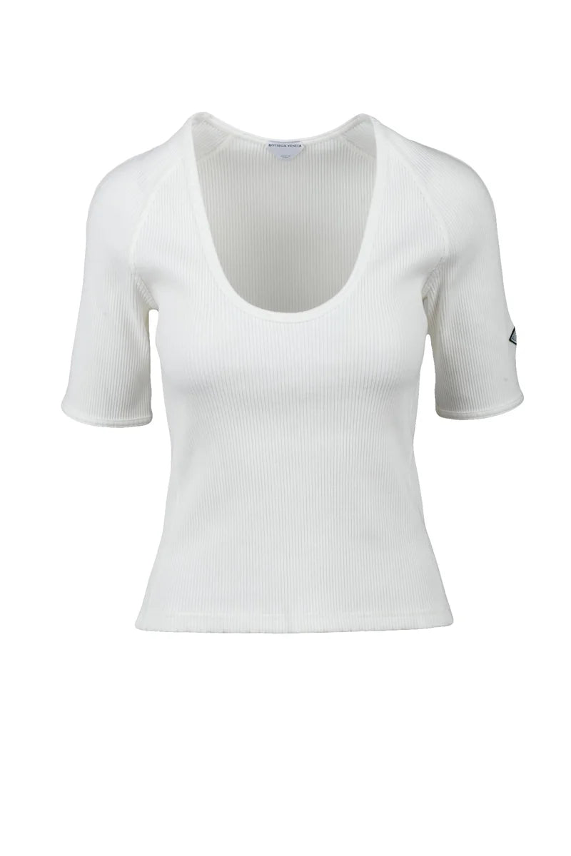 Shaped Rib-Knit Top - White