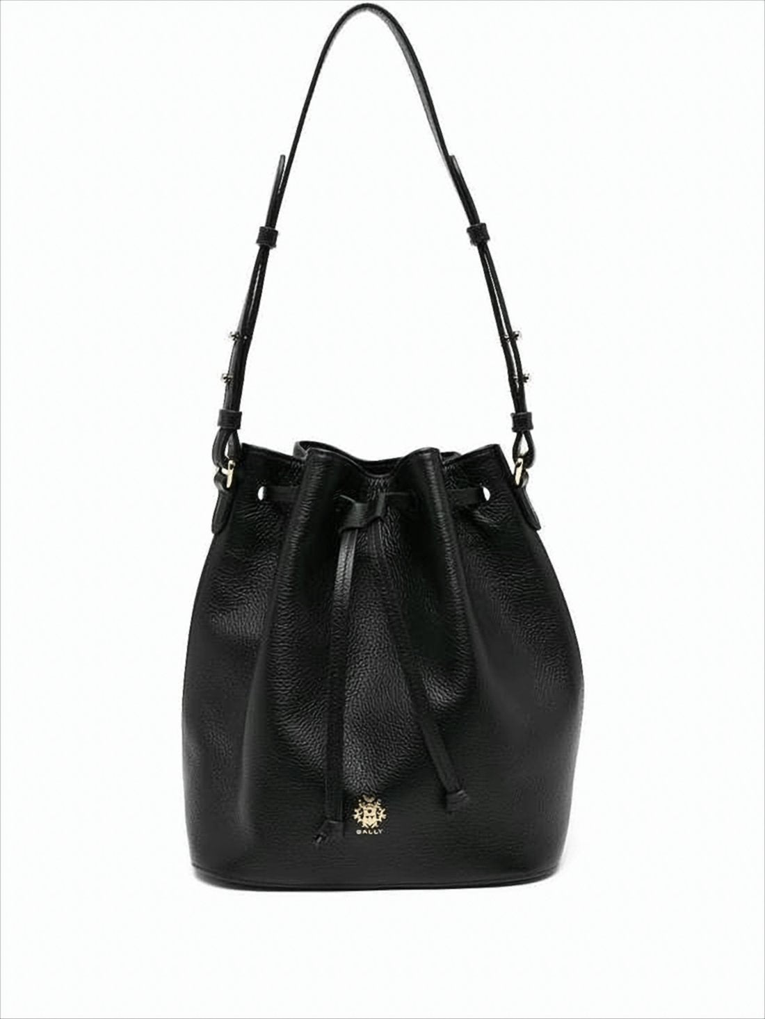 Structured Black Cowhide Tote Bag With Drawstring Closure