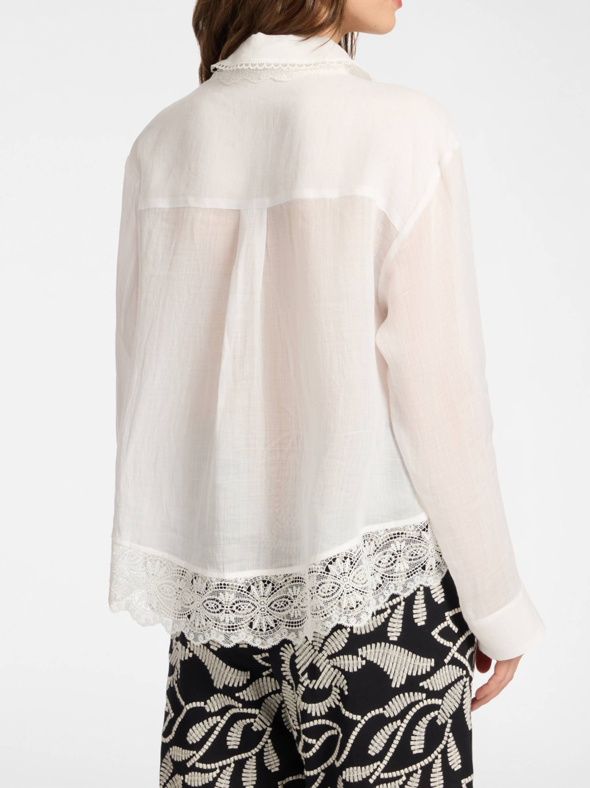 Semi-Sheer White Floral Lace Blouse