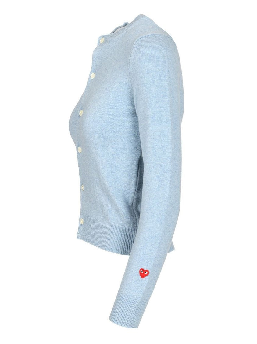 Light Blue Wool Cardigan with Round Neckline