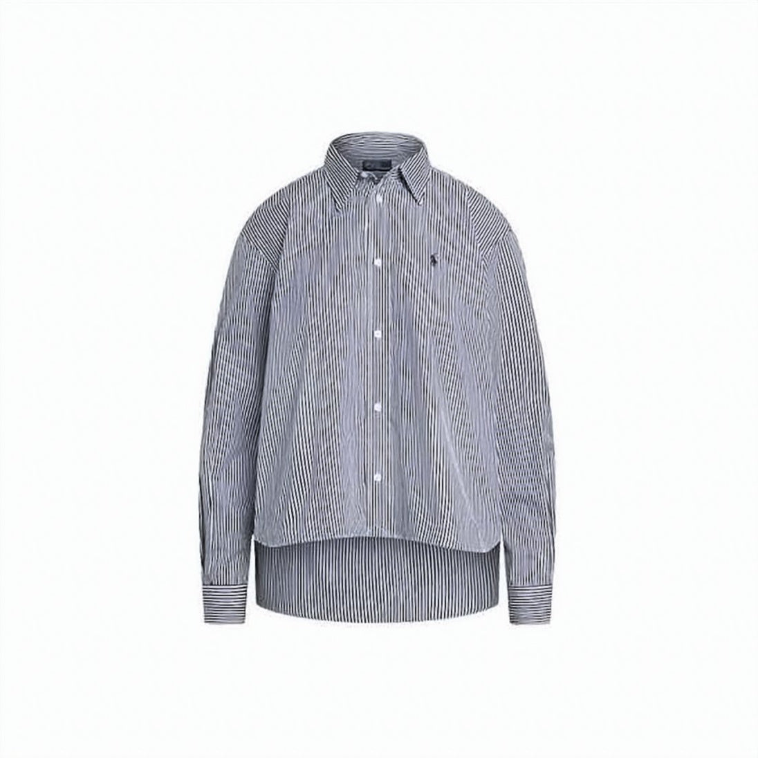 Vertical Striped Long-Sleeved Button-Up Shirt with Classic Collar