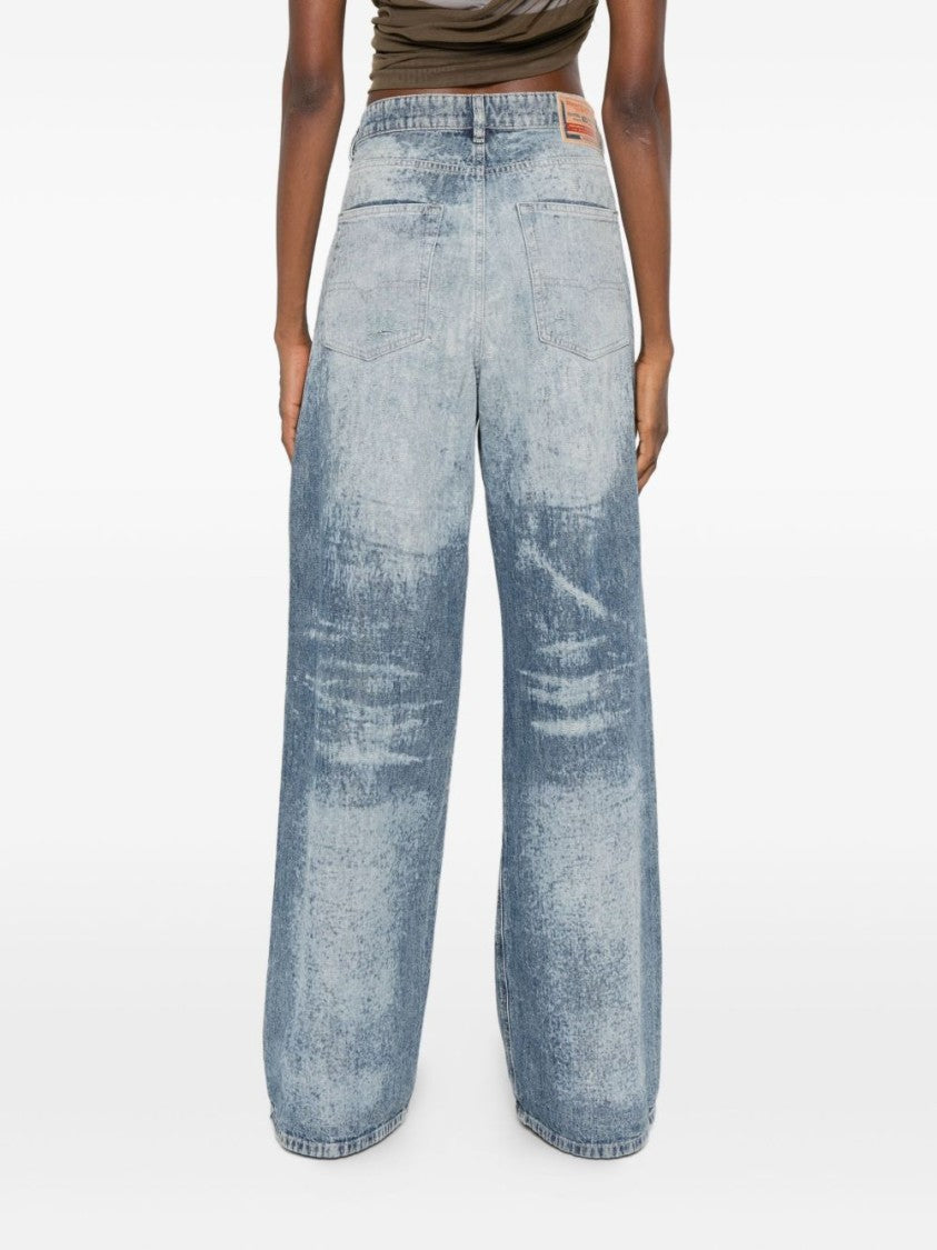 Light Blue Acid-Wash Wide-Leg Jeans