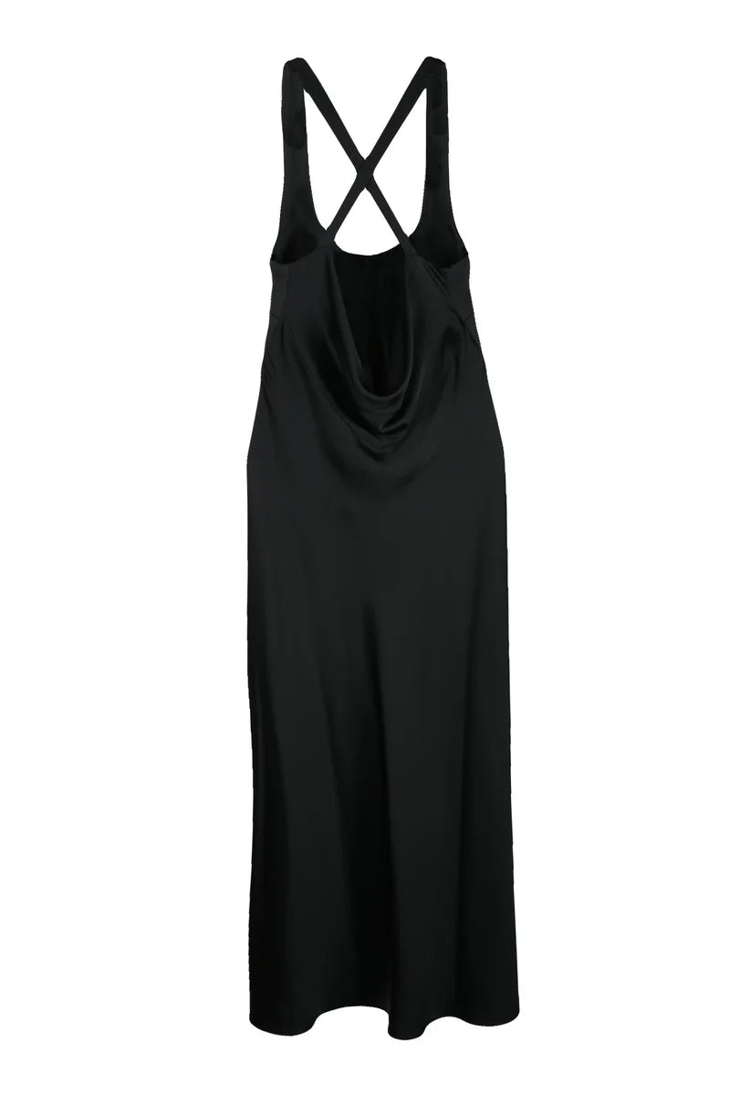 Mina Long Satin Dress - Black