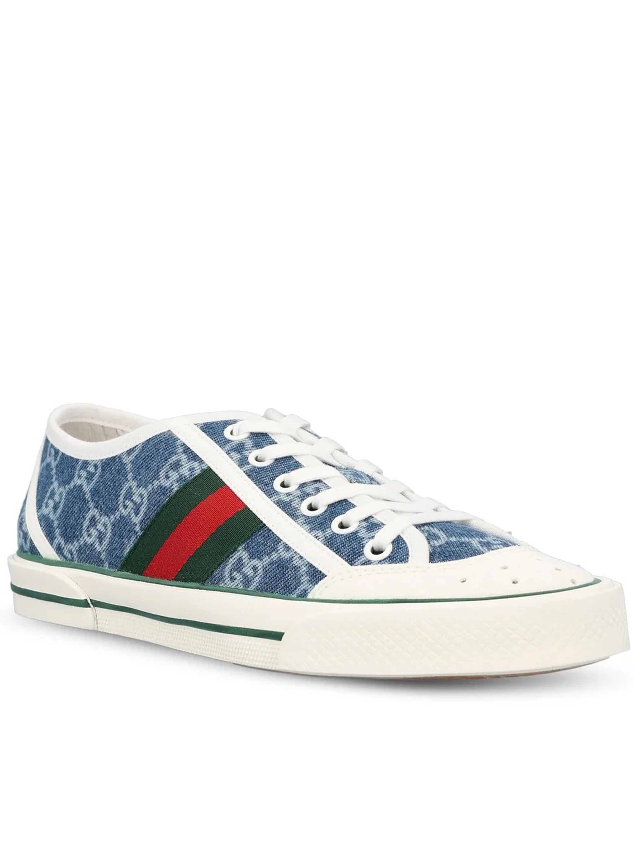 Blue Tennis Denim Monogram Stripe Sneakers