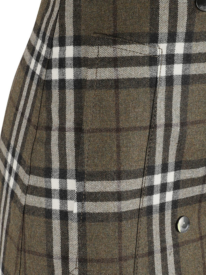Olive Green Checked Mini Skirt