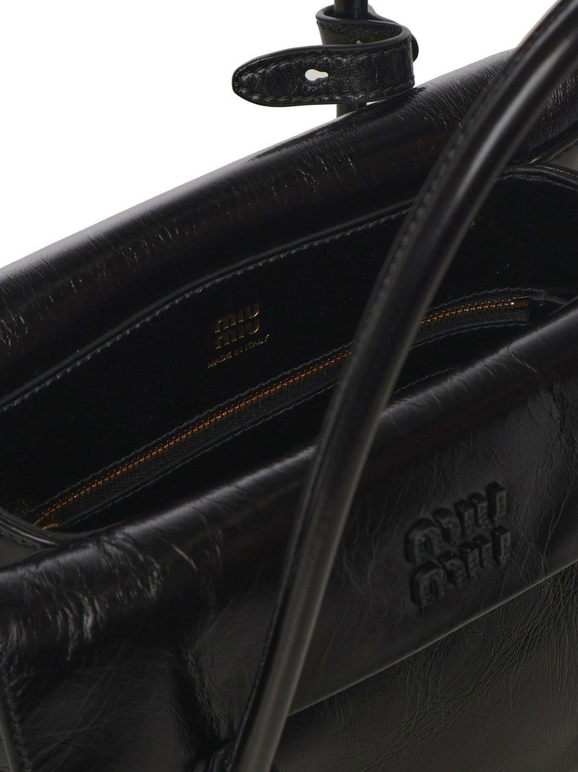 Structured Black Lambskin Tote with Finish