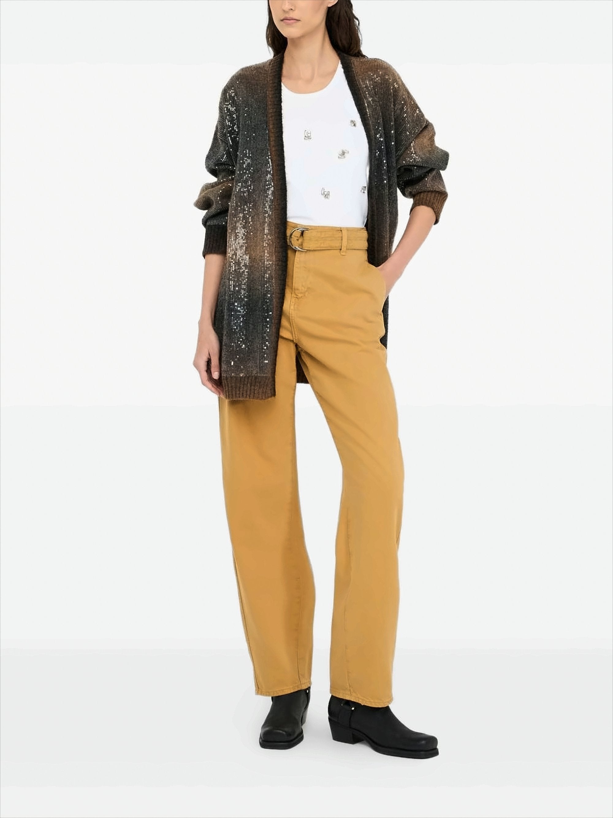 Gradient Sequin-Embellished Long Cardigan