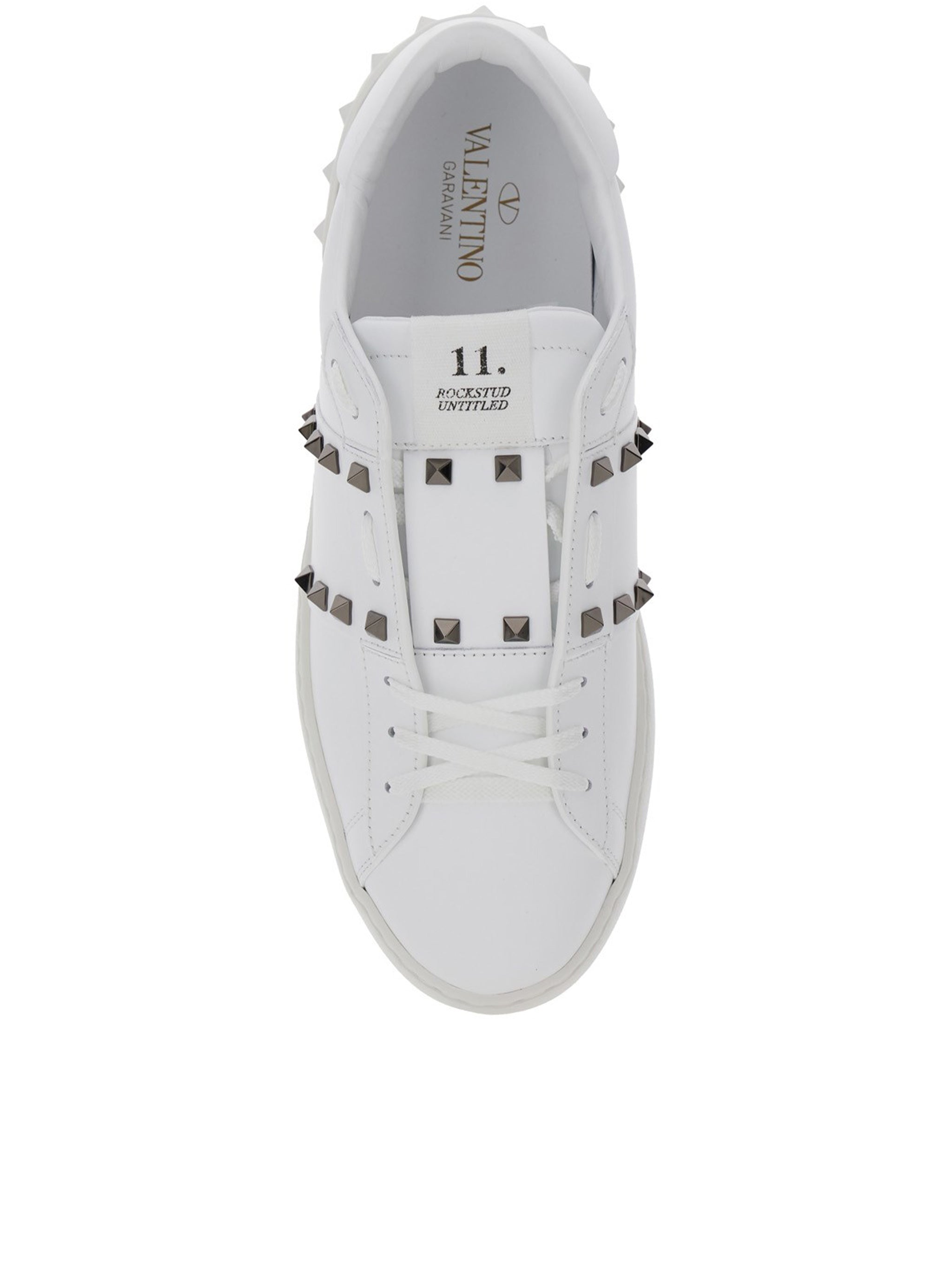 White Low-Top Pyramid Metal Stud Sneakers