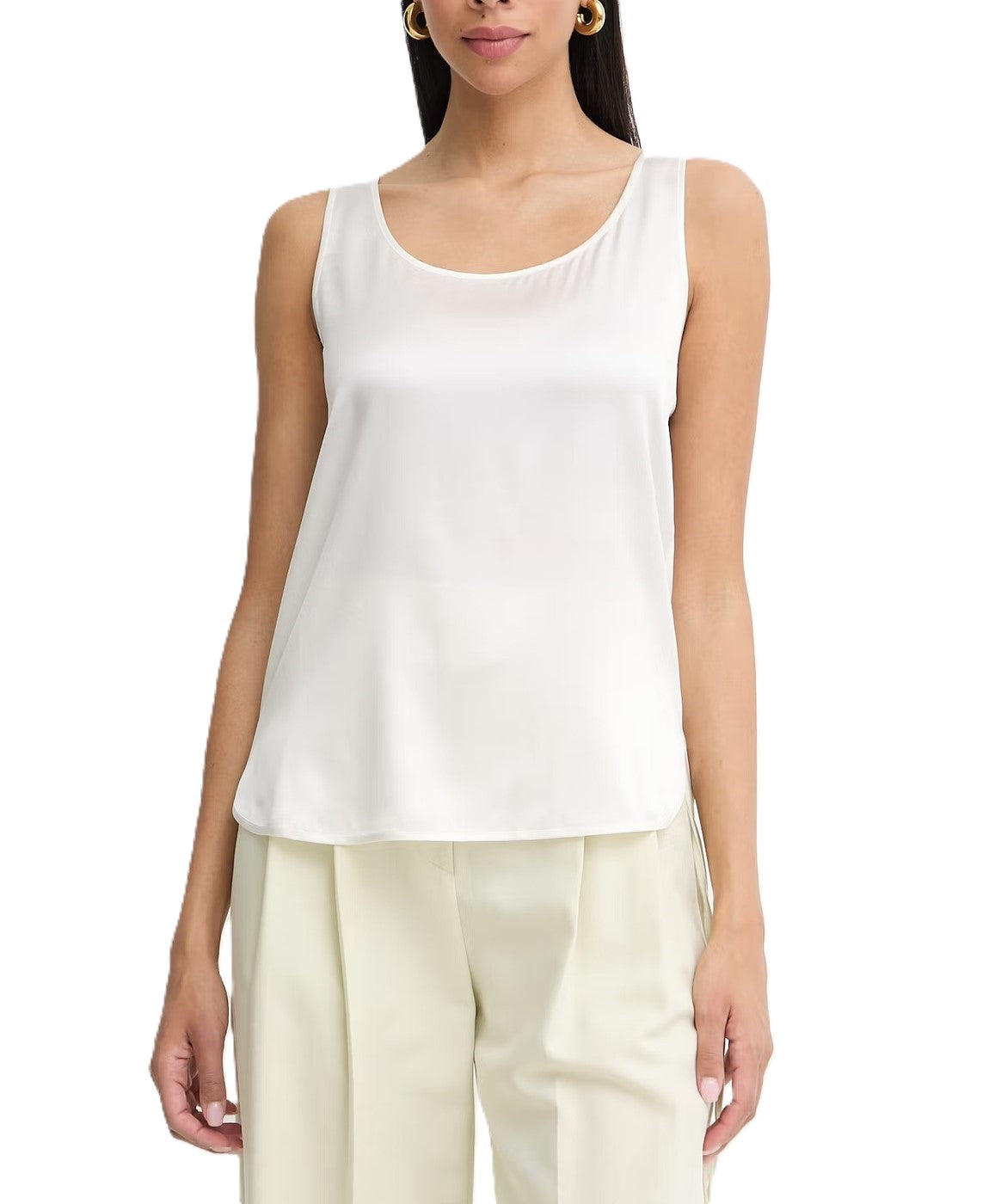 Silky White Sleeveless Top with Classic Scoop Neckline