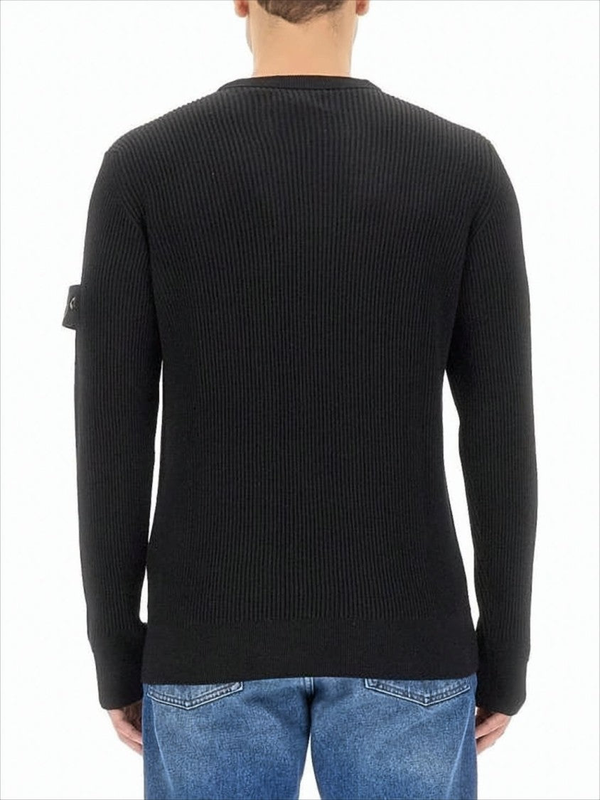 Ribbed Wool Sweater with Distinctive Logo Patch