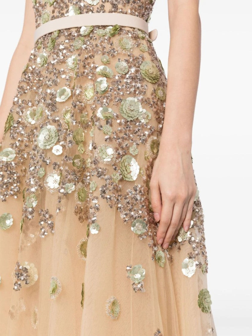 Tulle, Ankle Length Dress With Dotted Beading