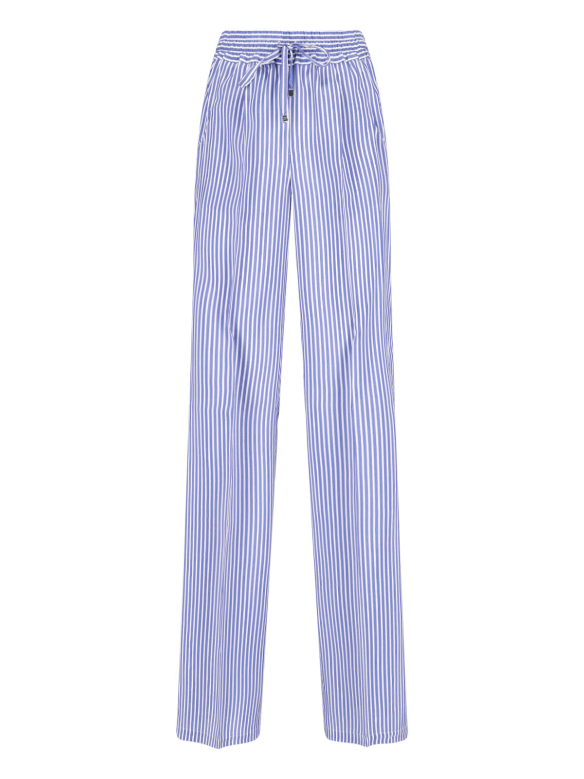 Light Blue Wide-Leg Striped Silk Trousers
