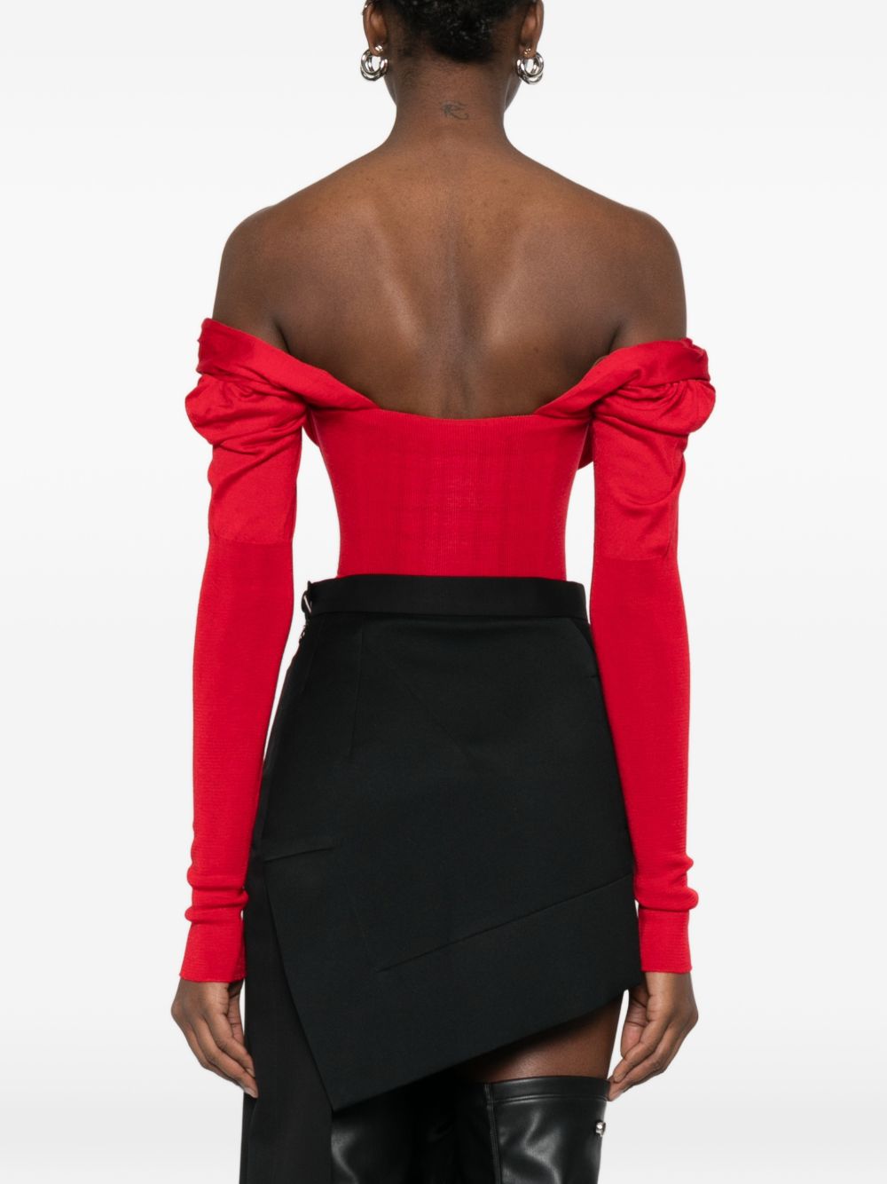 Off-Shoulder Red Top With Draped Neckline