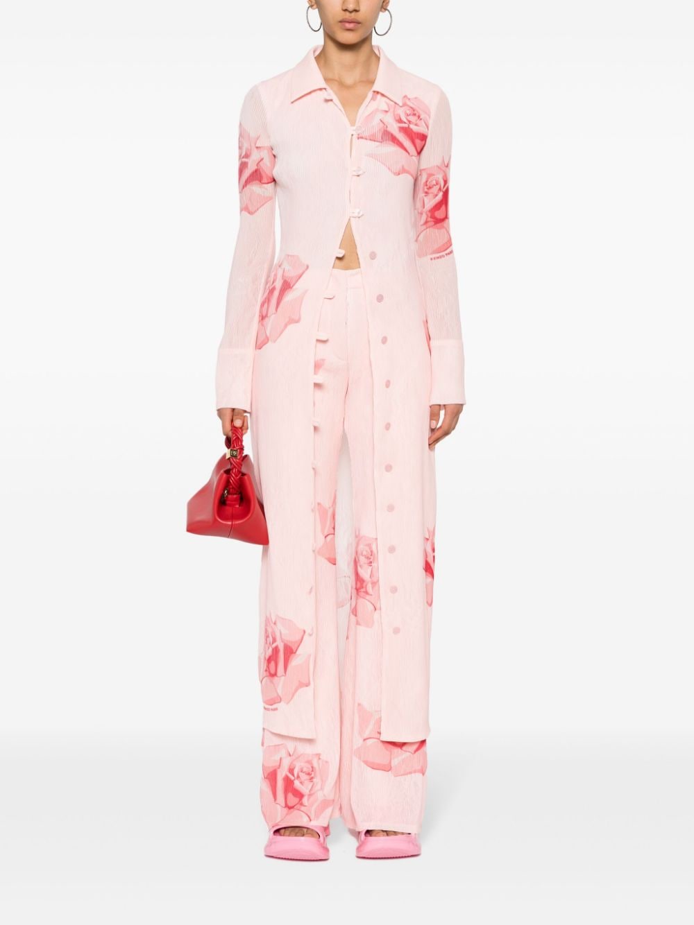 Flared Rose Print Trousers
