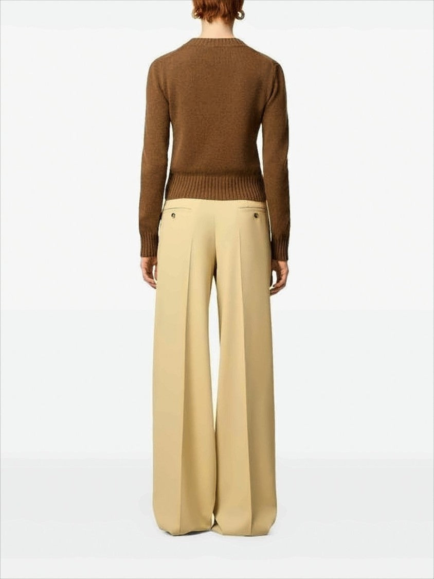 Cropped Brown Cashmere Blend Sweater with Heart Detail