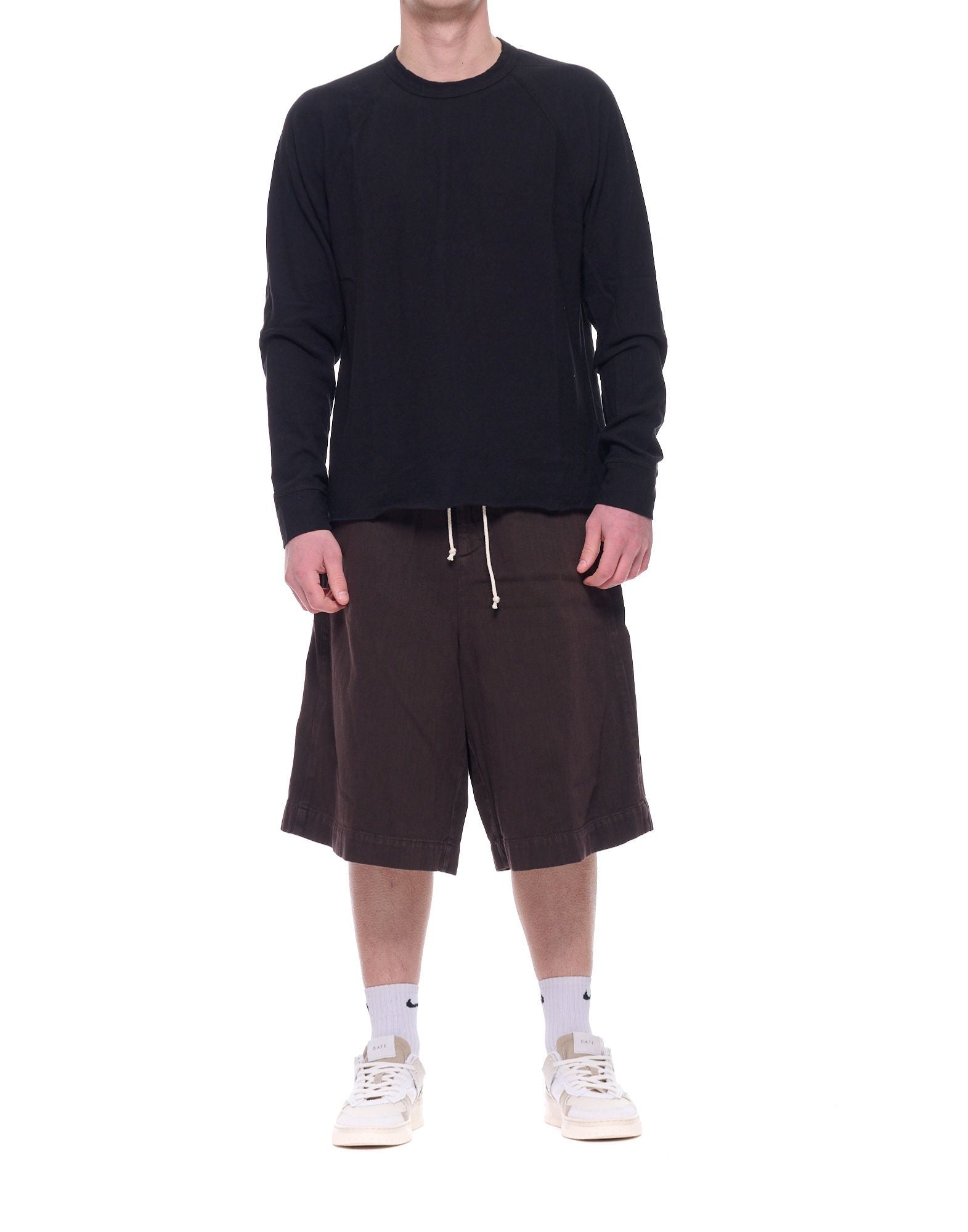 Black Cotton Long Sleeve Crew Pique T-Shirt