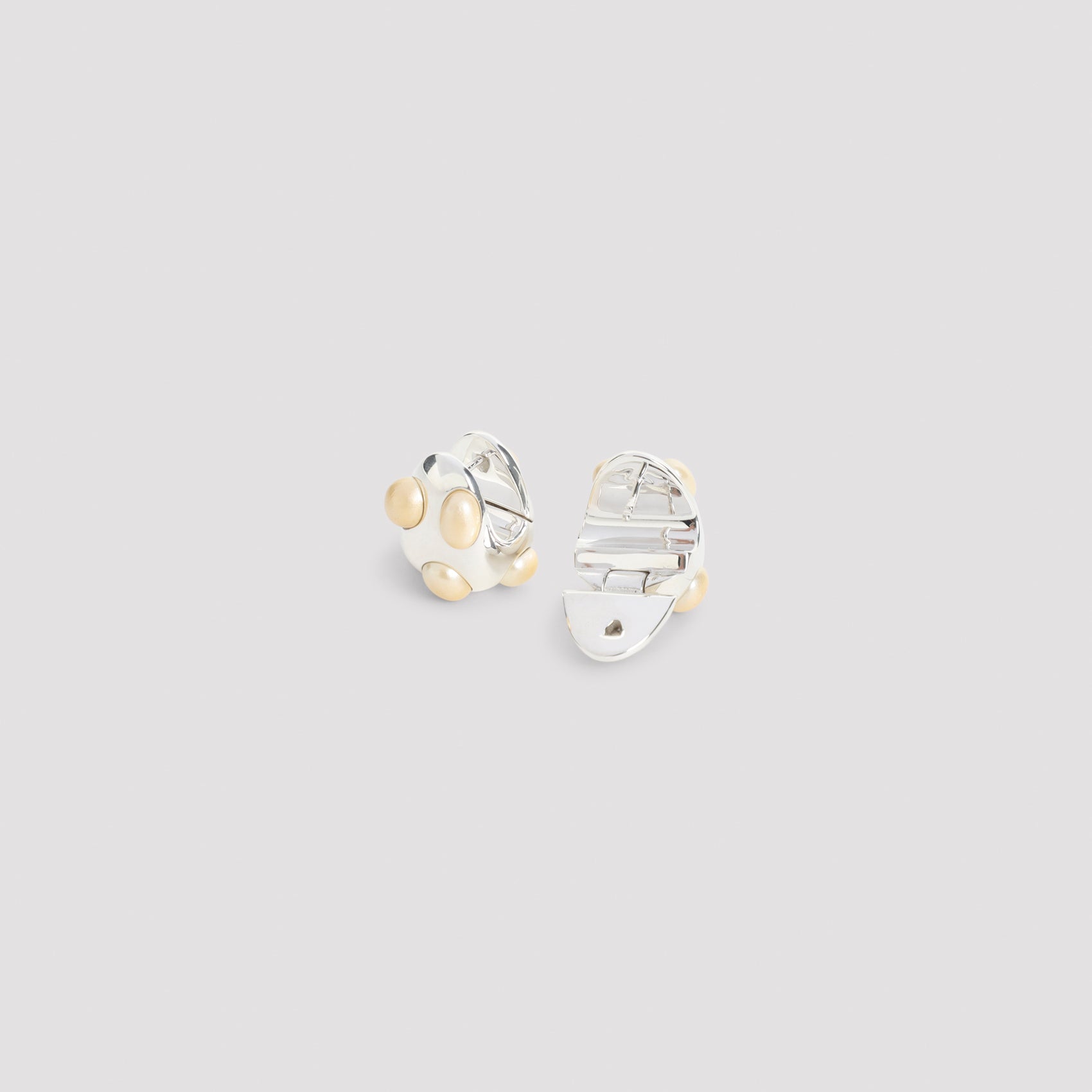 Curved Silver Earrings with Cream Resin Accents