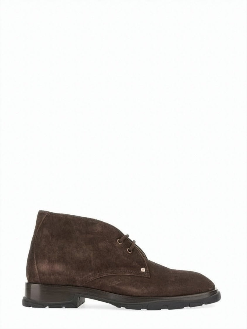 Minimalist Lace-Up Brown Suede Boots With Rubber Sole