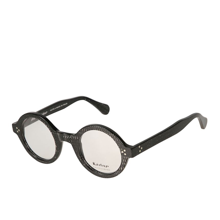 Arkistar Round Textured Black Eyeglasses with Stitch Detail