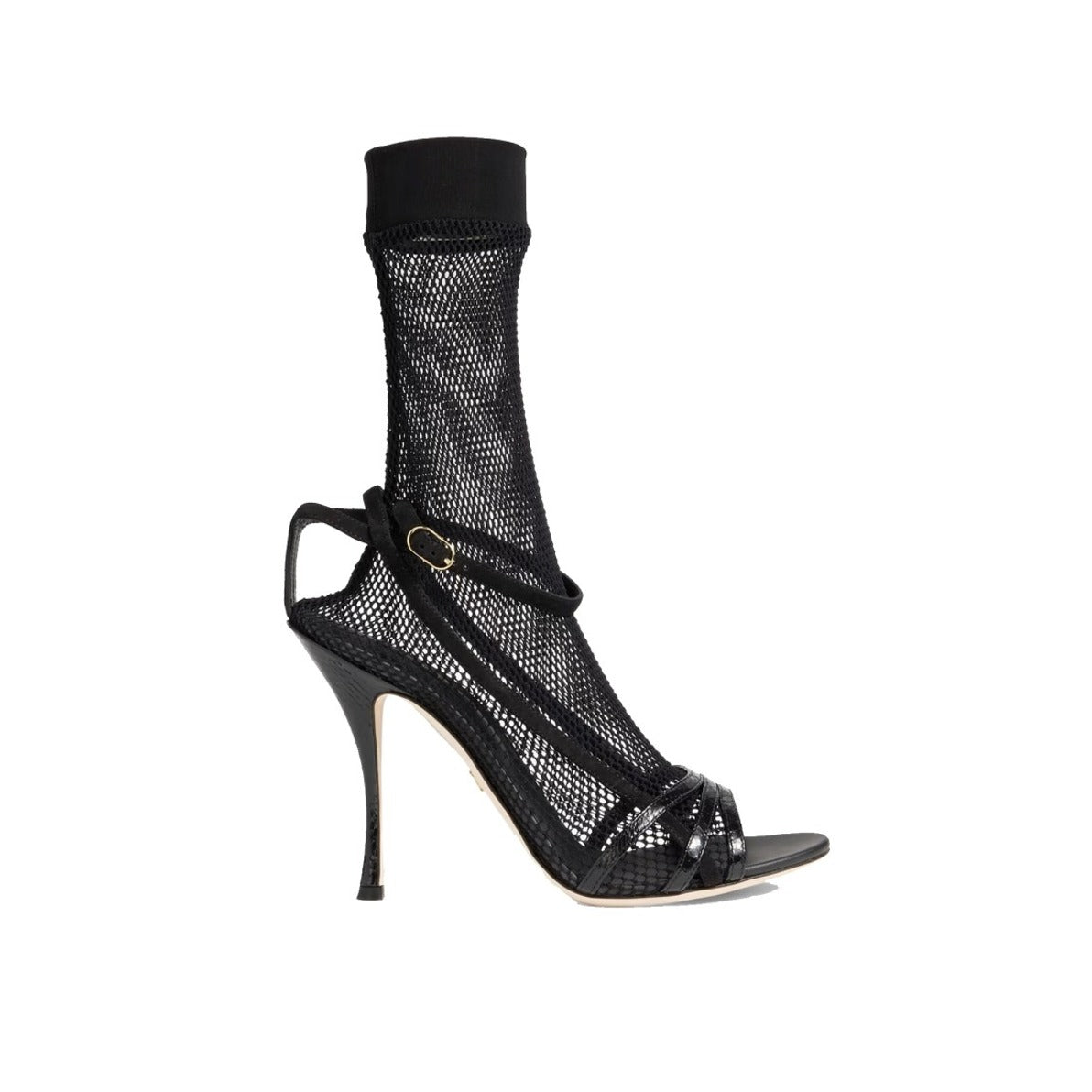 Fishnet Mesh Sandals With Croc-Effect Texture