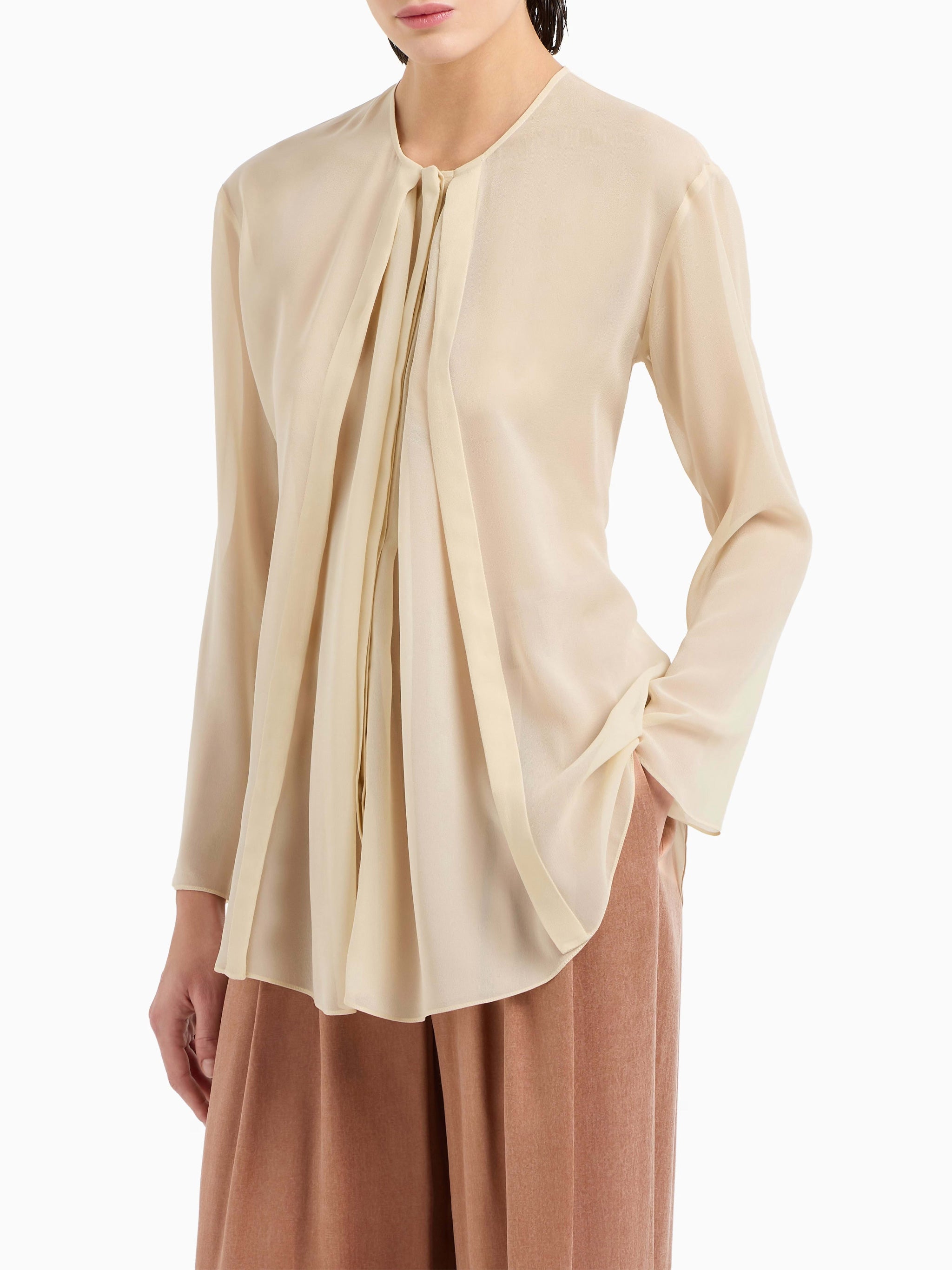Fluid Georgette Silk Blouse with Concealed Button Closure