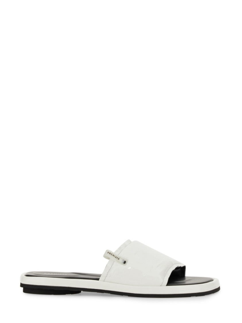 White Slide Sandal With Lamb Leather Upper