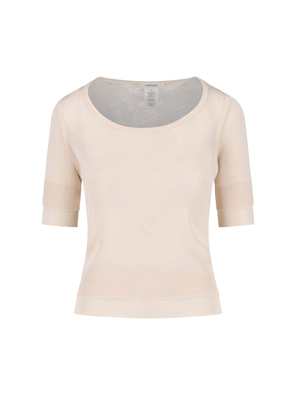 Cream Viscose Silk Three-Quarter Sleeve T-Shirt