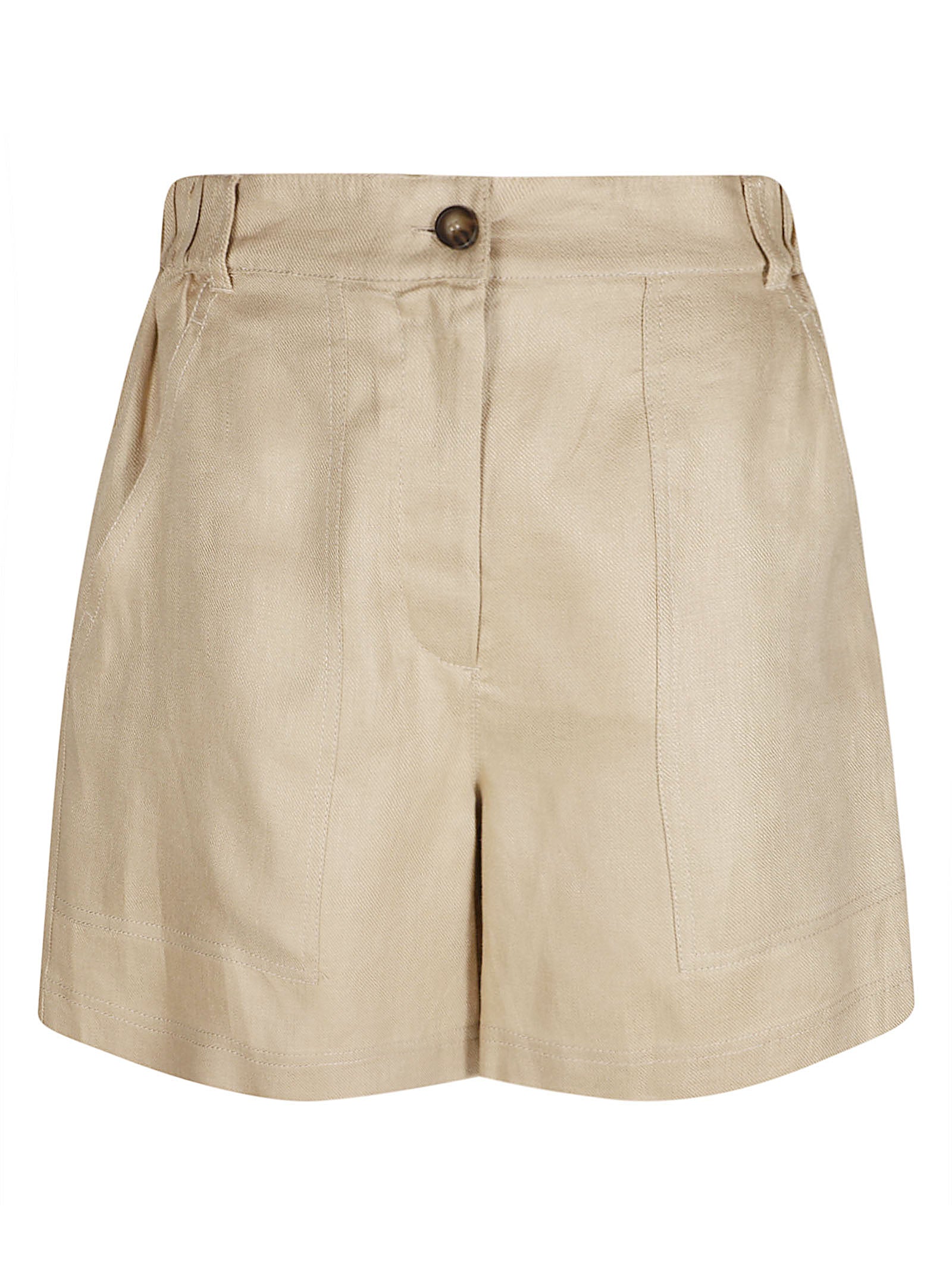 High-Waist Linen Shorts with Textured Finish and Buttoned Pockets