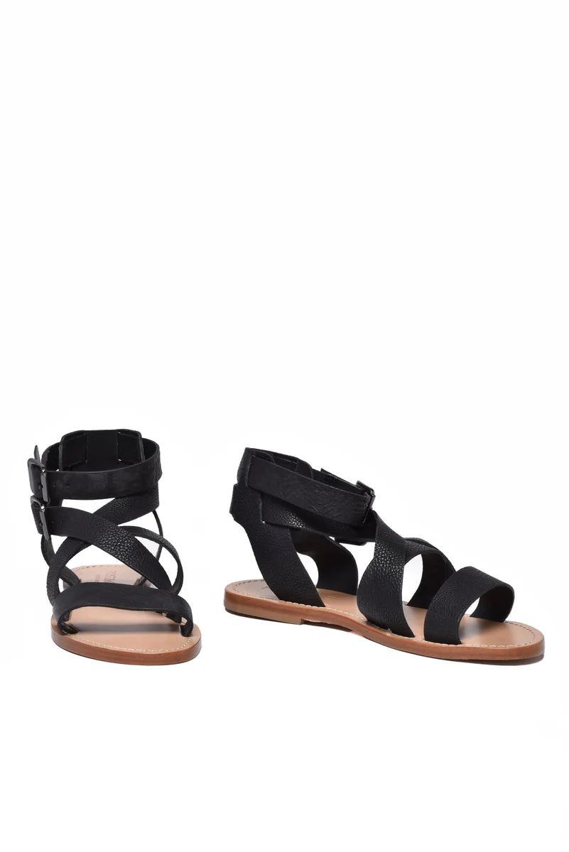 Leather Sandal with Strap - Black
