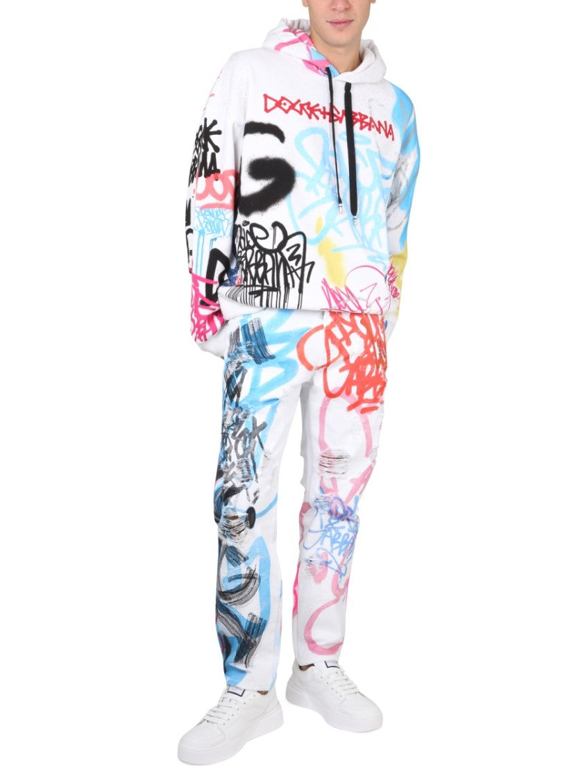 Graffiti-Print Loose Fit Jeans