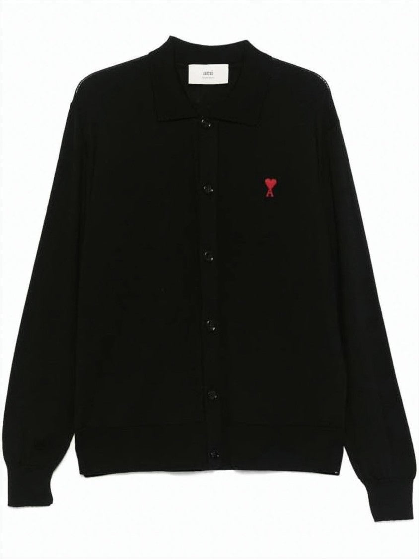 Button-Up Black Wool Cardigan with Classic Collar