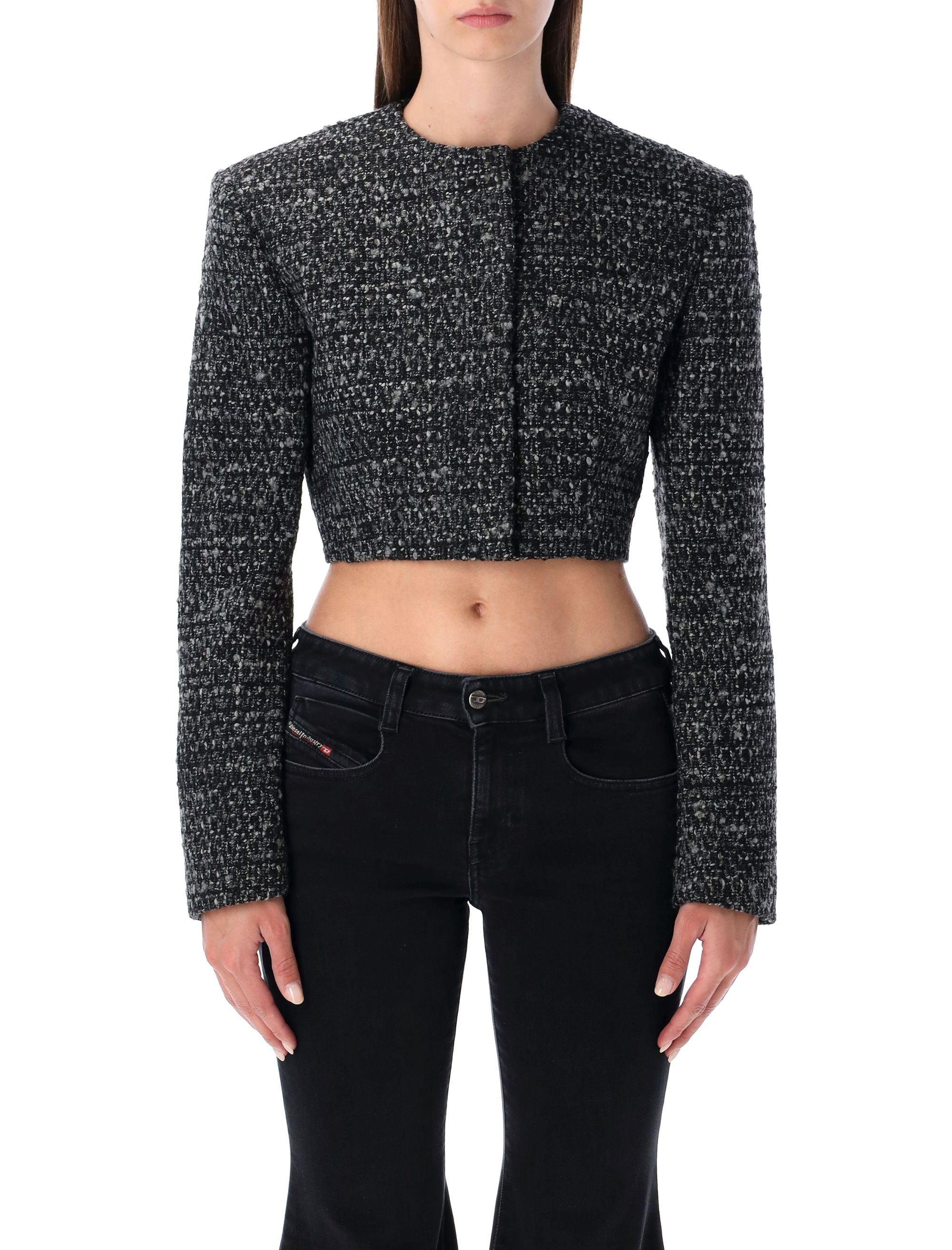 G-Crop-G Black Bouclé Wool Blend Cropped Jacket