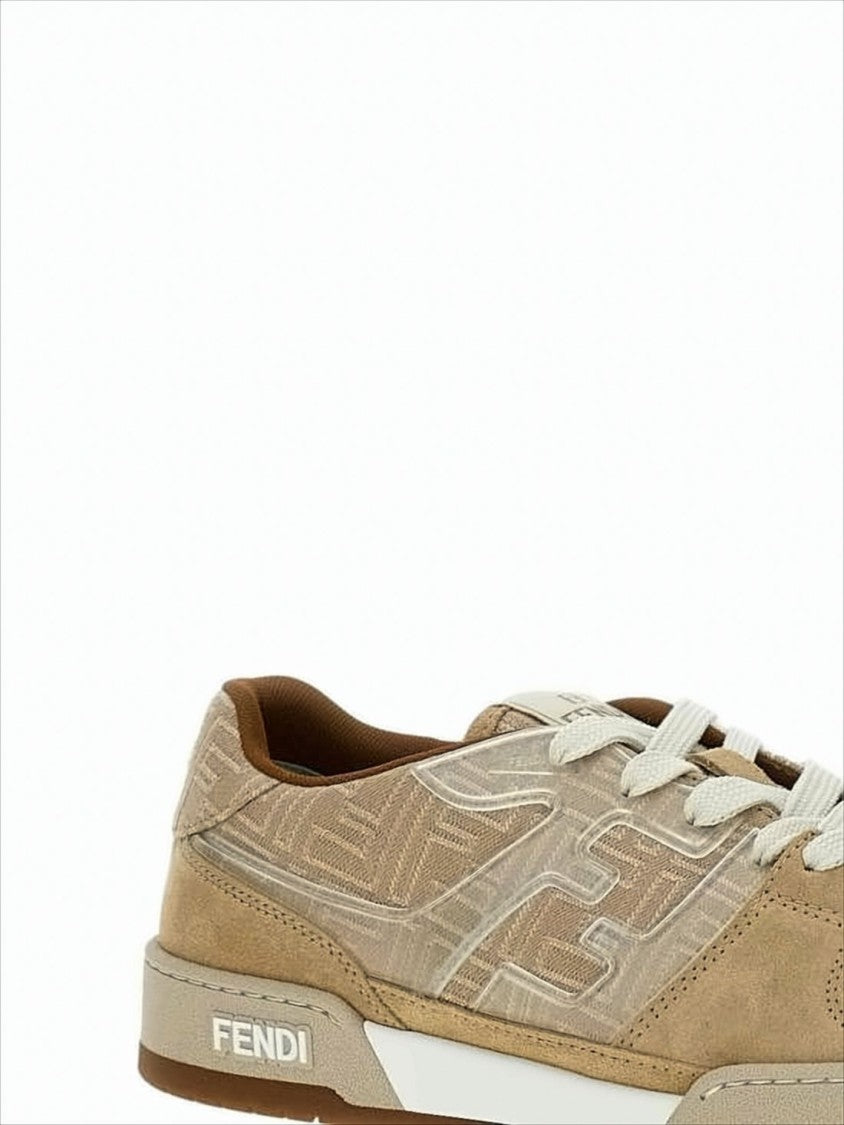 Low-Top Sneakers with Monogram Pattern and Suede Overlay