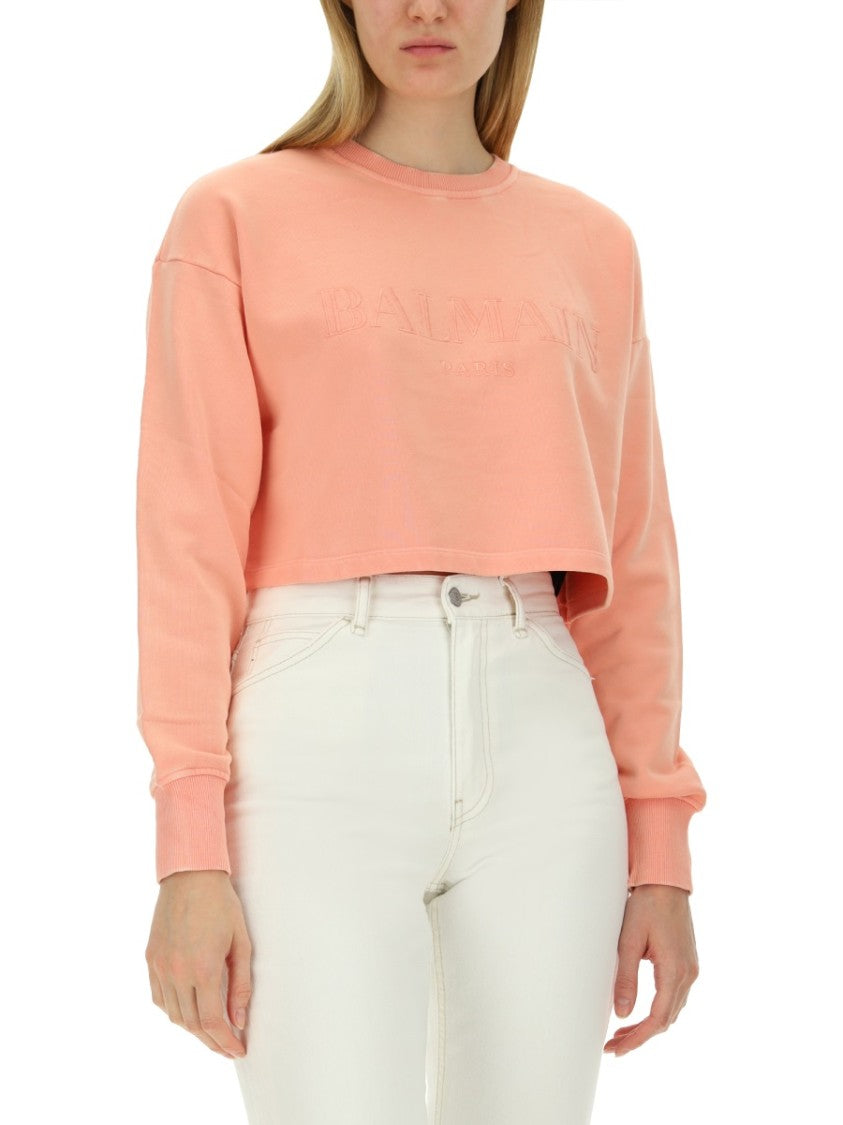 Cropped Fit Sweatshirt With Embossed Logo