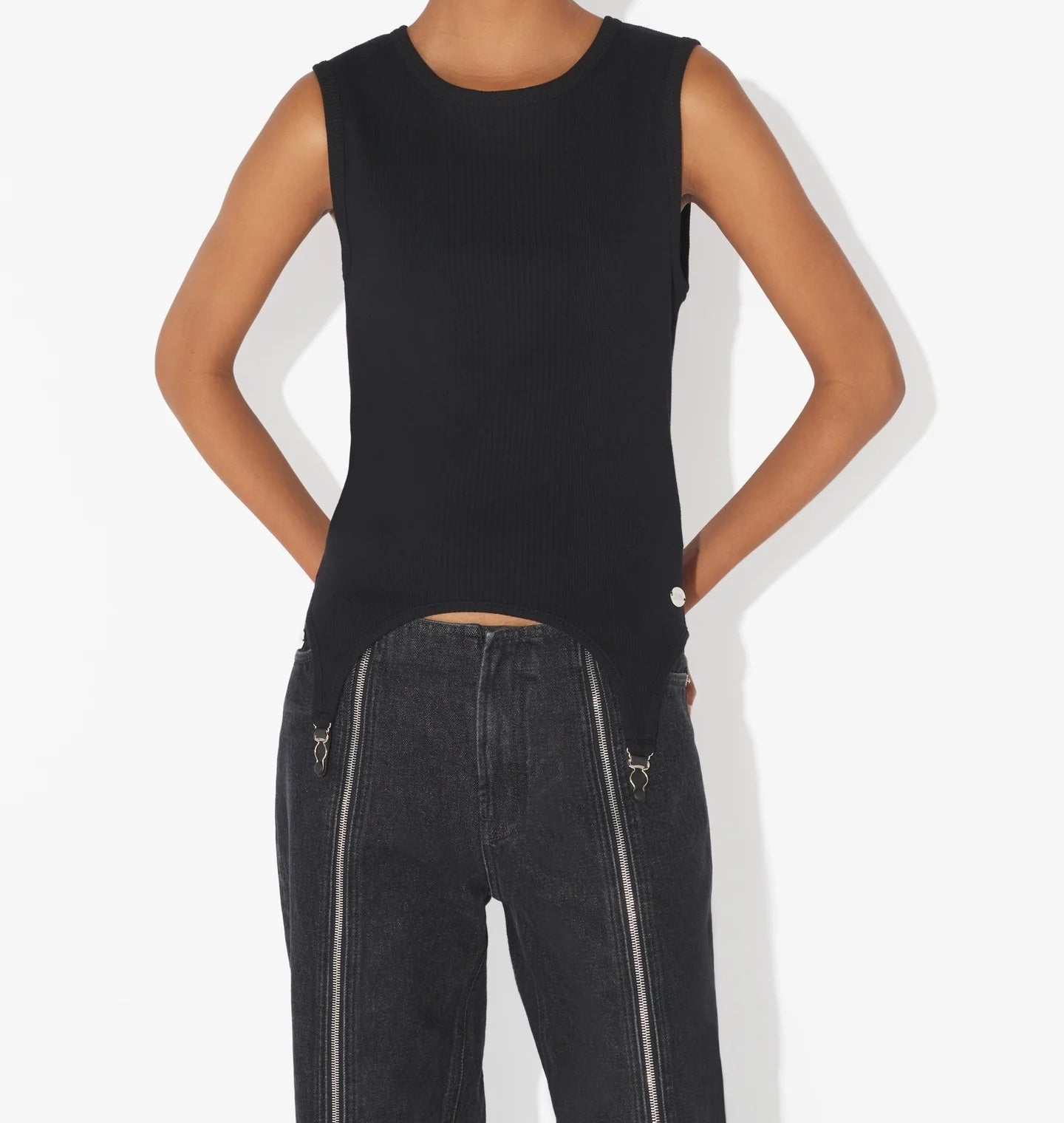Ribbed Cotton Top with Garter Hem
